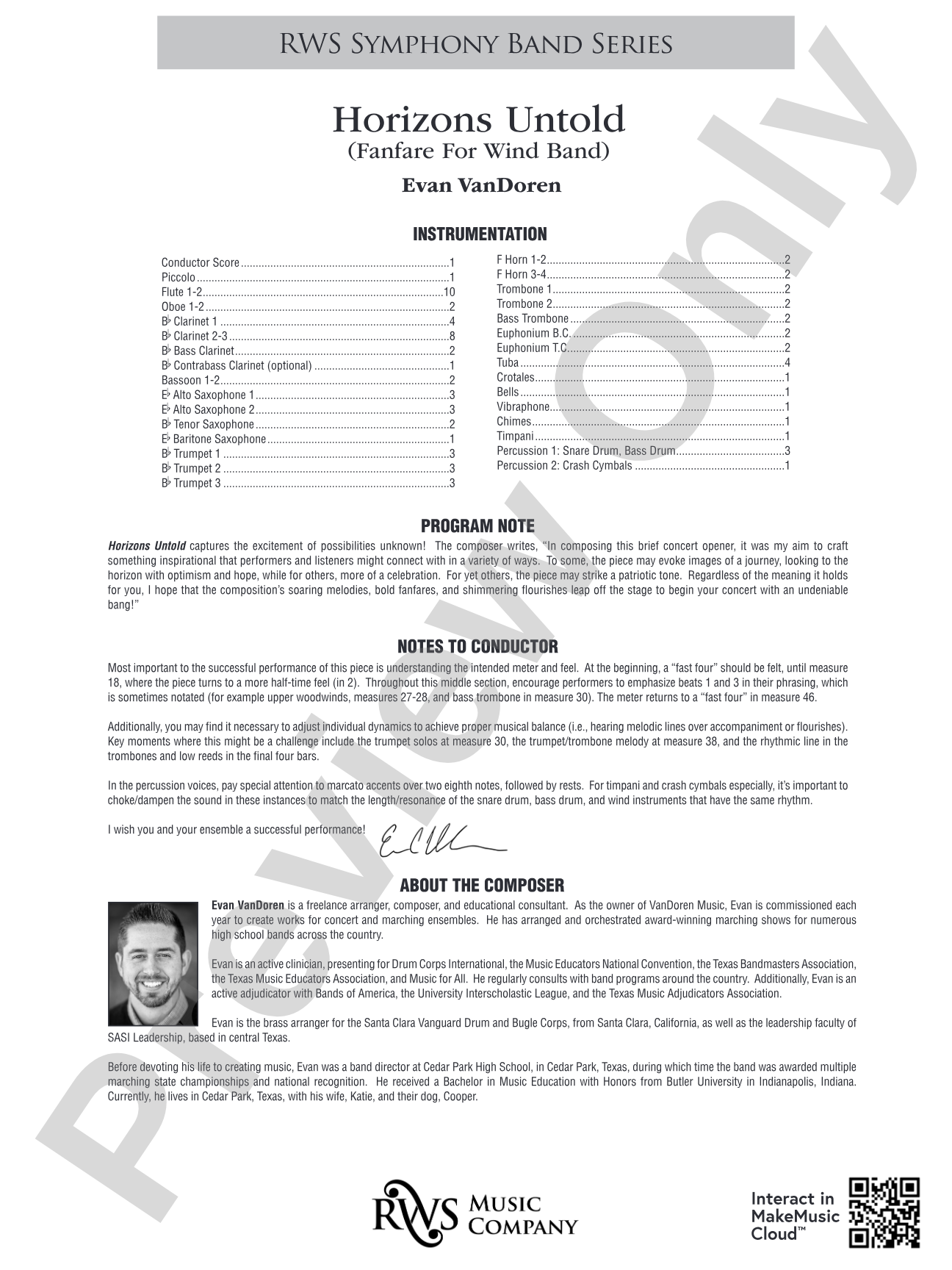 Horizons Untold - Fanfare for Wind Band: Concert Band Conductor Score & Parts