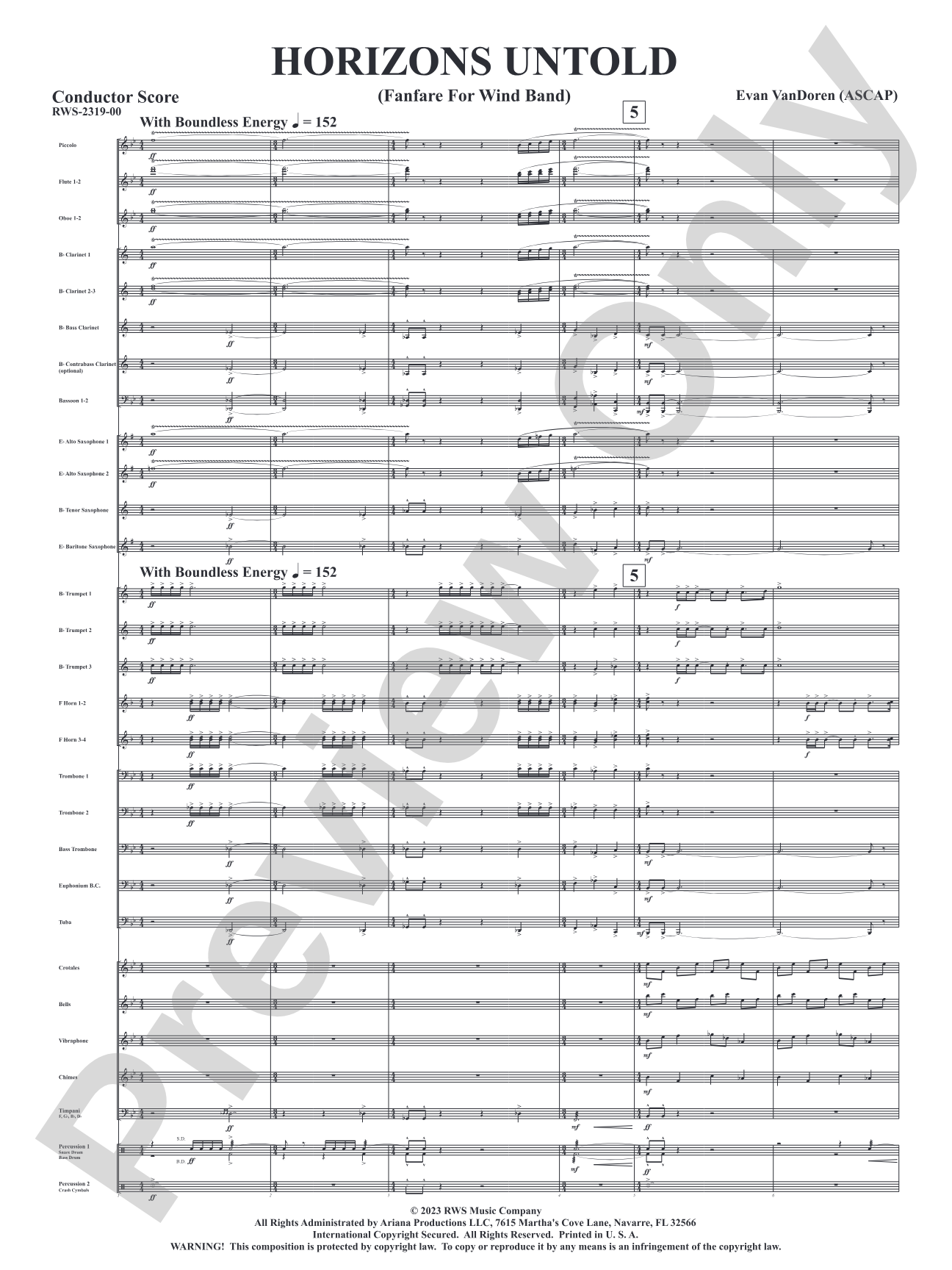Horizons Untold - Fanfare for Wind Band: Concert Band Conductor Score & Parts
