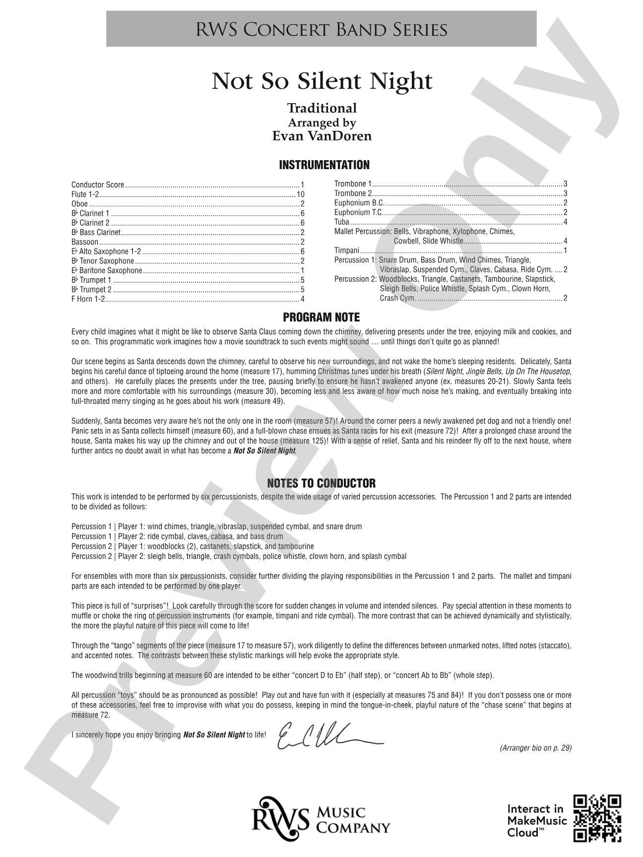 Not So Silent Night: Concert Band Conductor Score & Parts