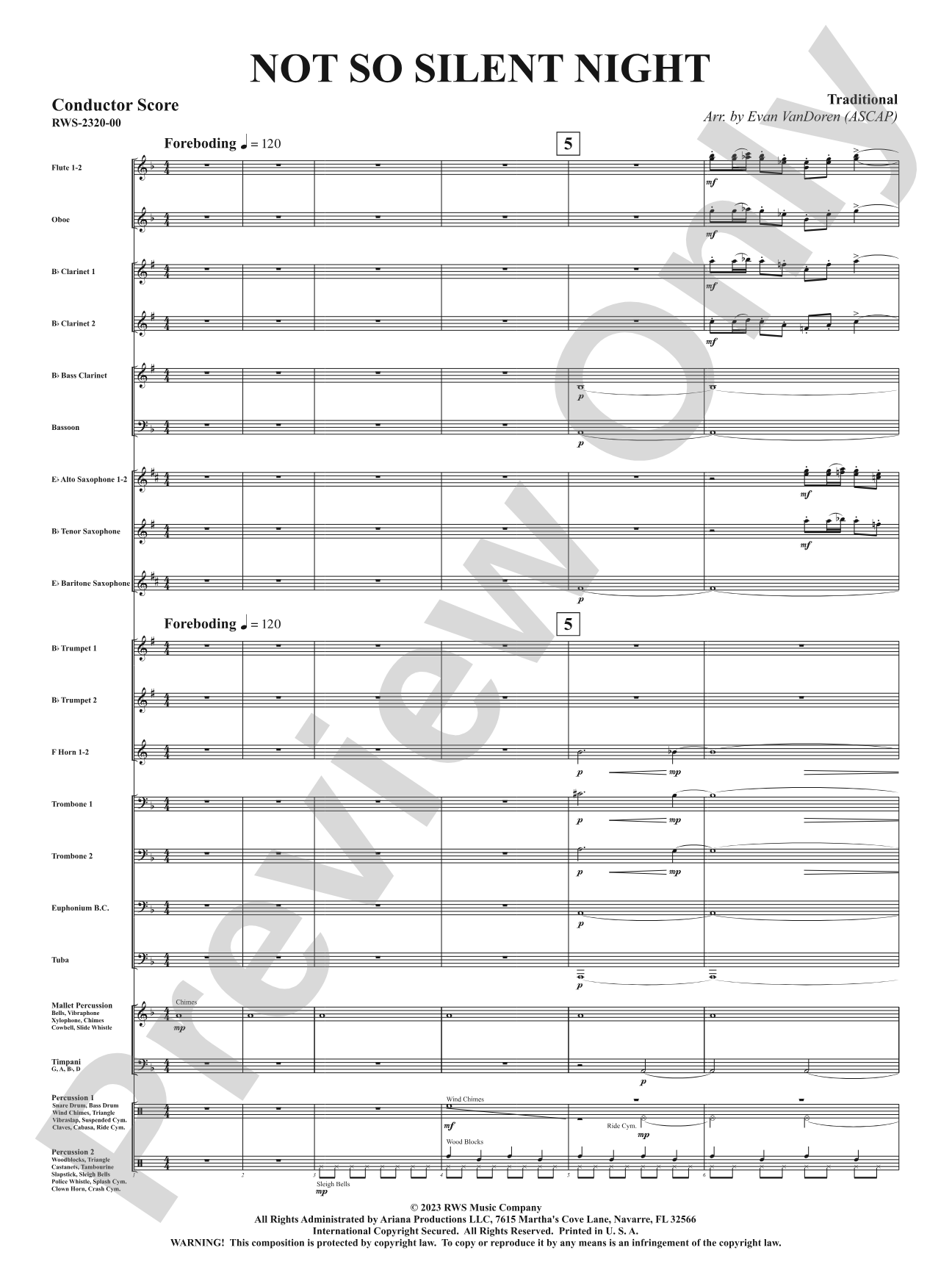 Not So Silent Night: Concert Band Conductor Score & Parts