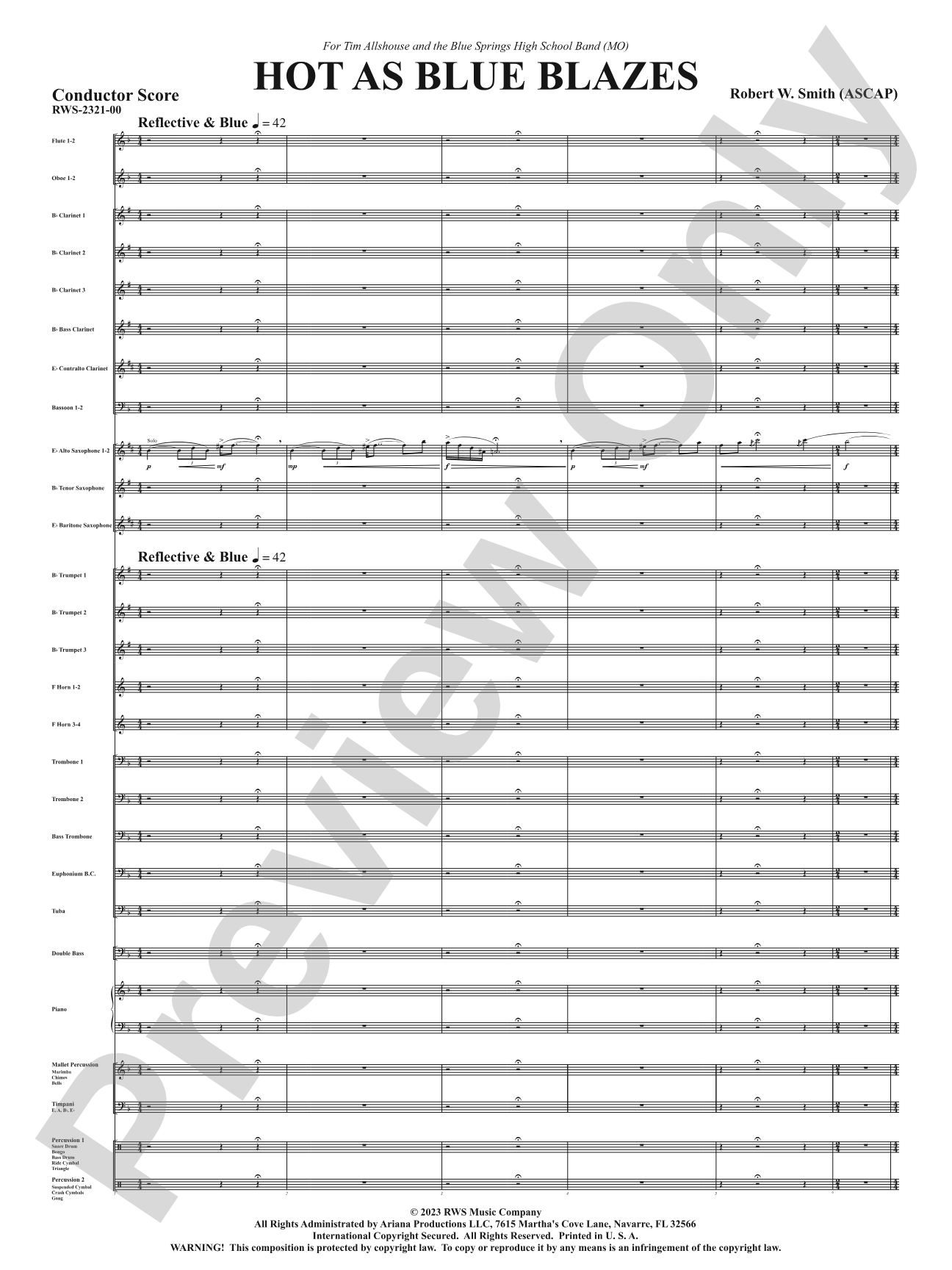 Hot As Blue Blazes: Concert Band Conductor Score & Parts