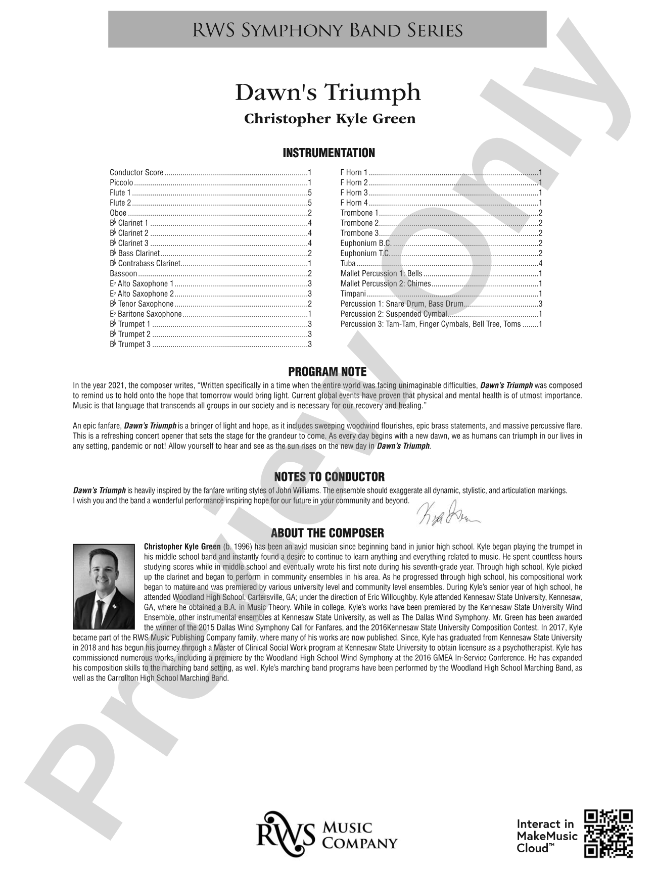 Dawn's Triumph: Concert Band Conductor Score & Parts