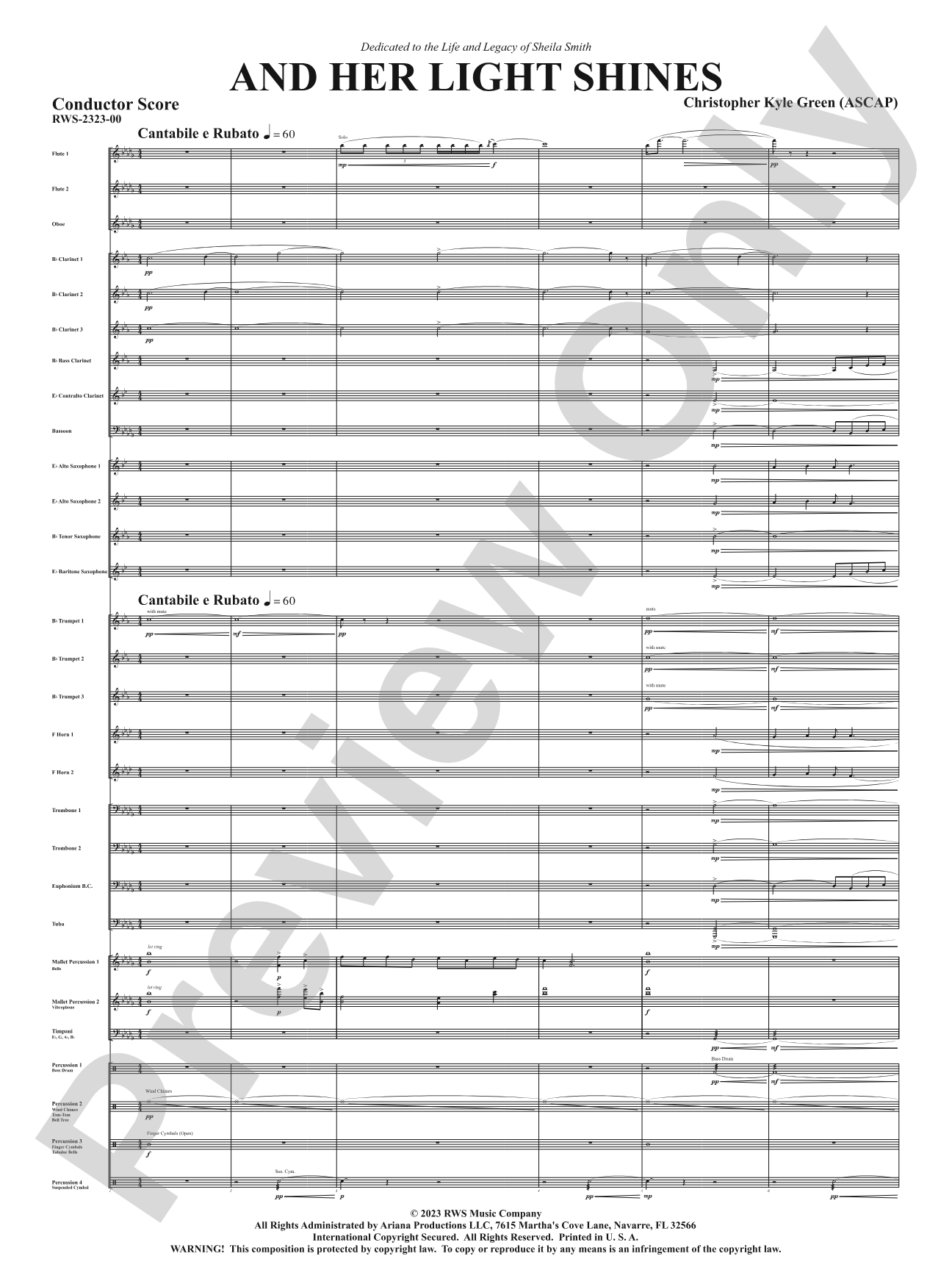 And Her Light Shines: Concert Band Conductor Score & Parts