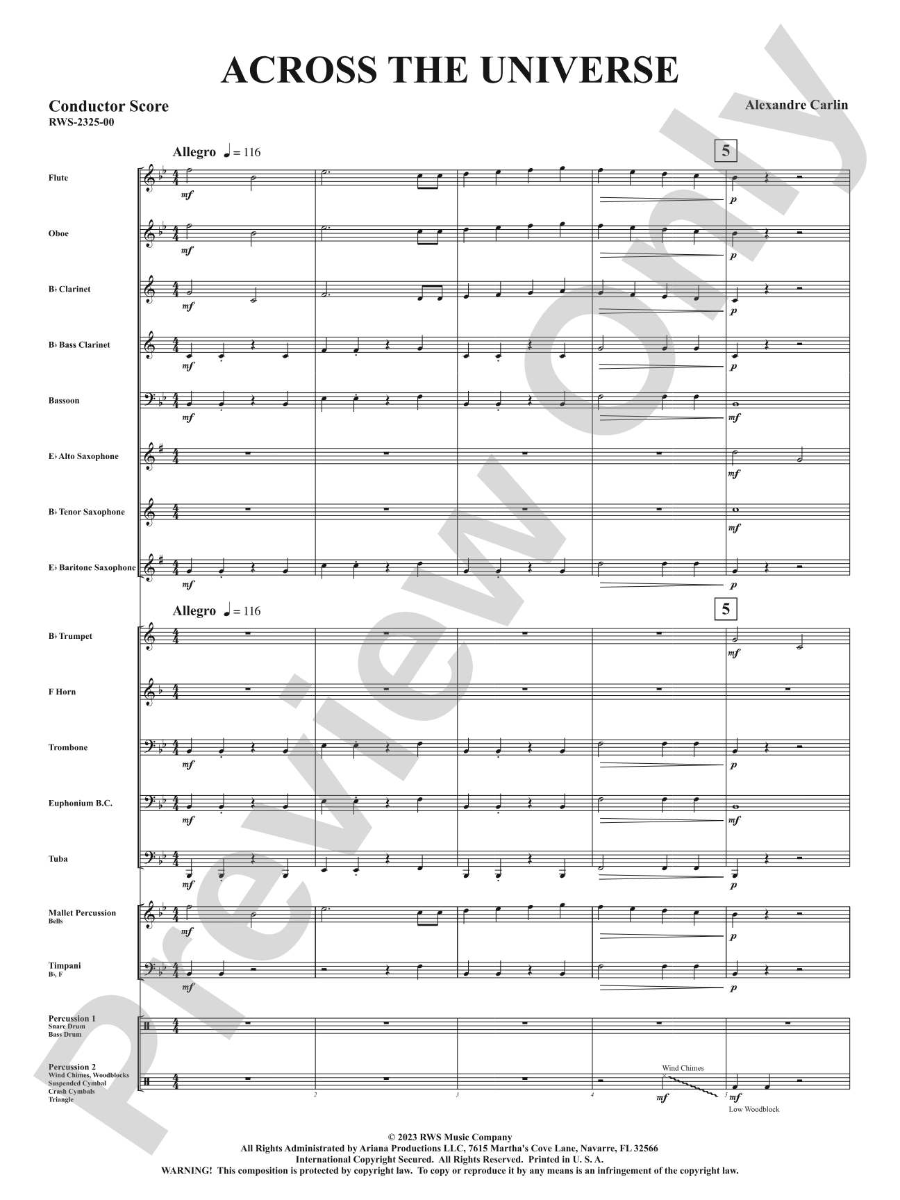 Across the Universe: Concert Band Conductor Score & Parts