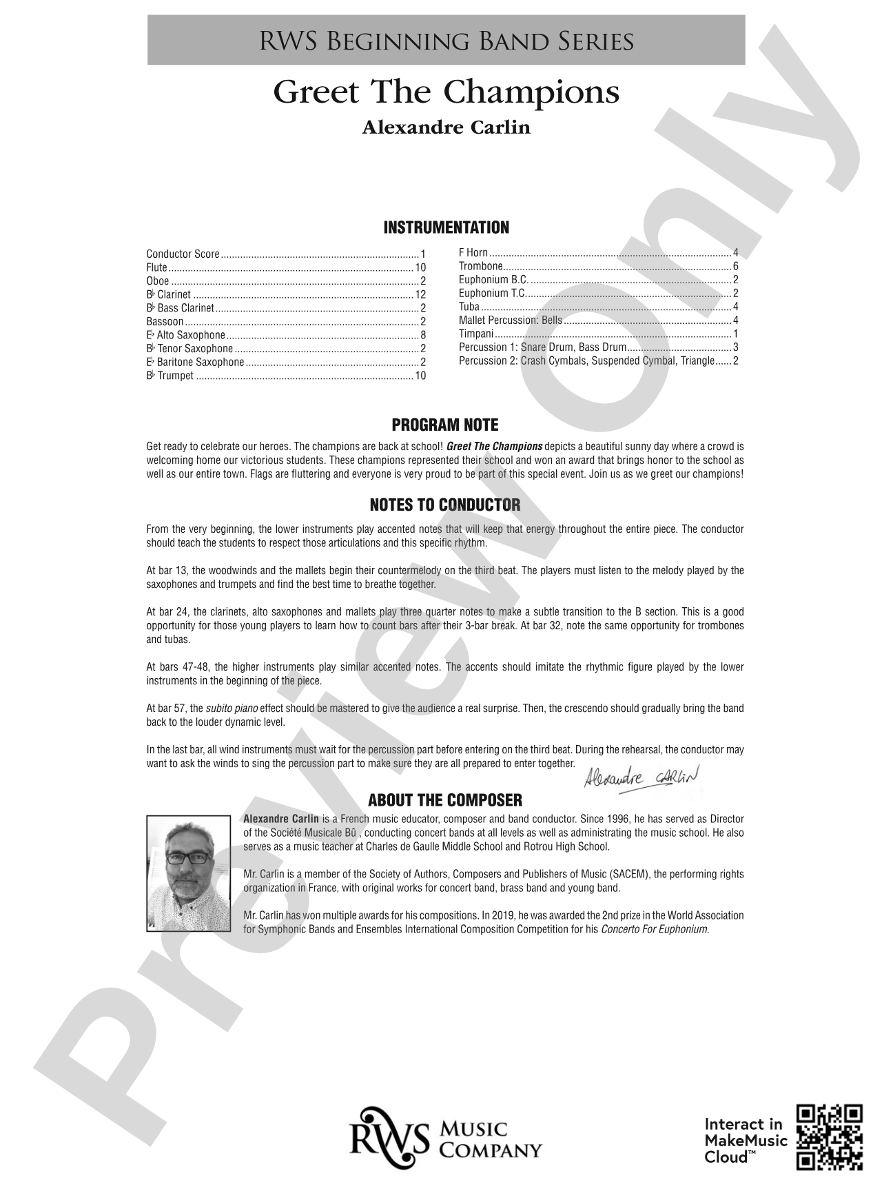 Greet The Champions: Concert Band Conductor Score & Parts