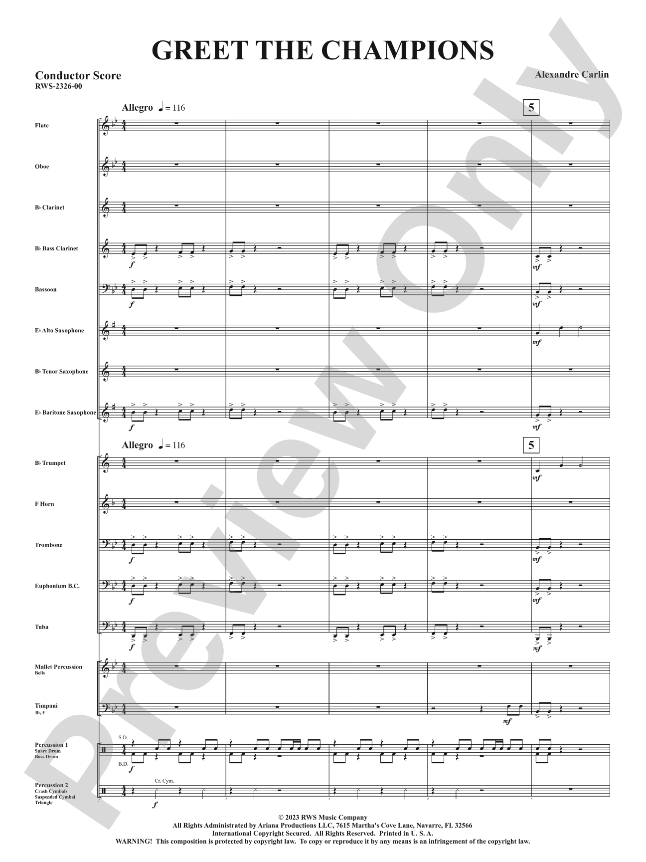Greet The Champions: Concert Band Conductor Score & Parts