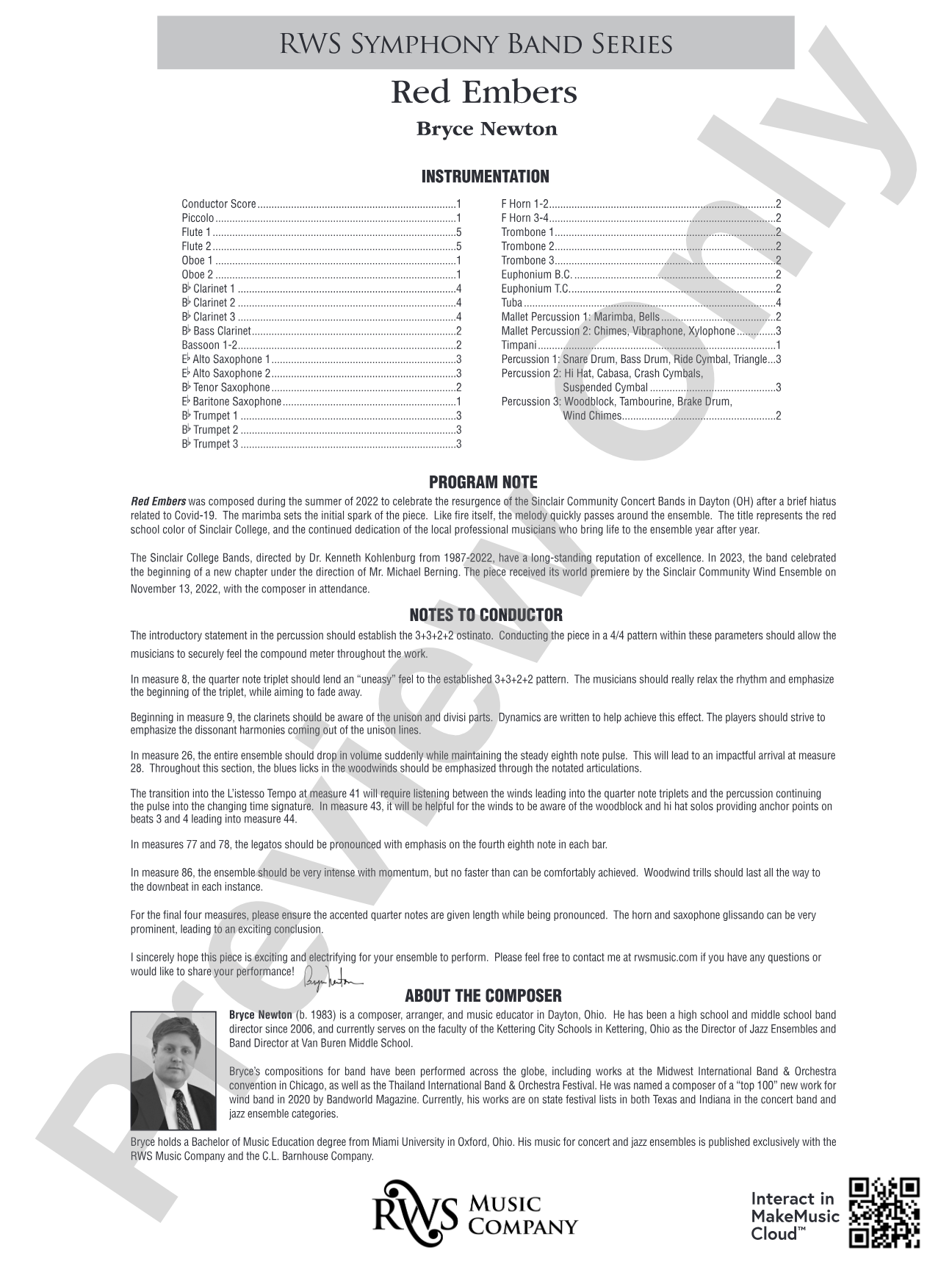 Red Embers: Concert Band Conductor Score & Parts