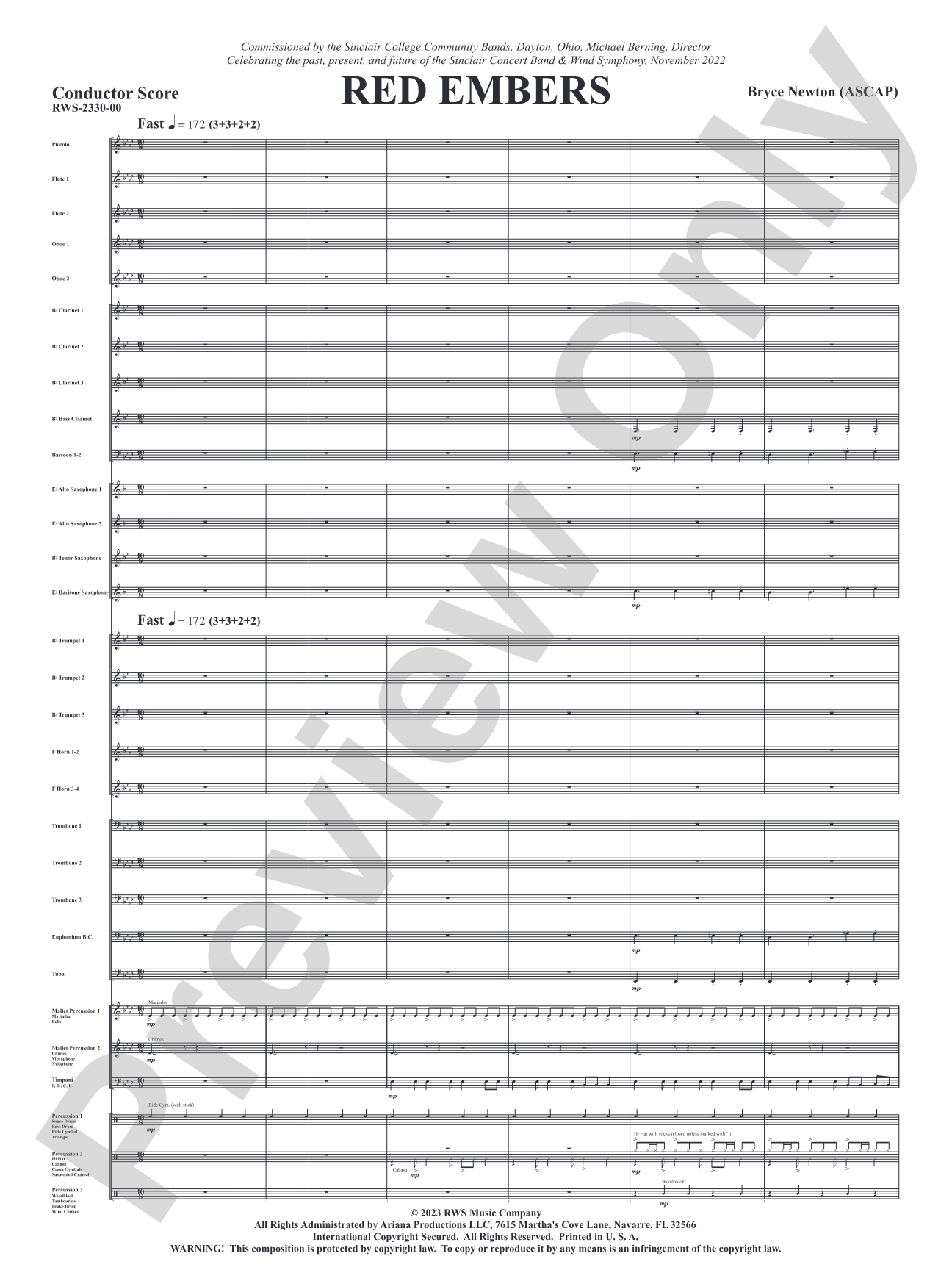 Red Embers: Concert Band Conductor Score & Parts