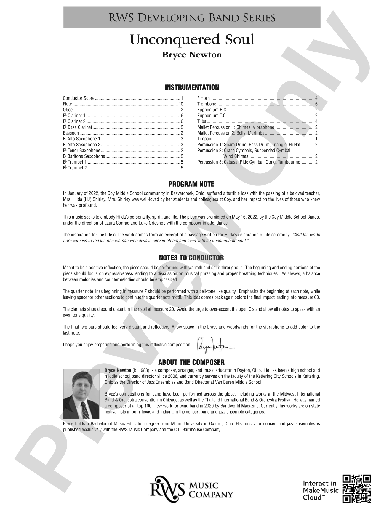 Unconquered Soul: Concert Band Conductor Score & Parts