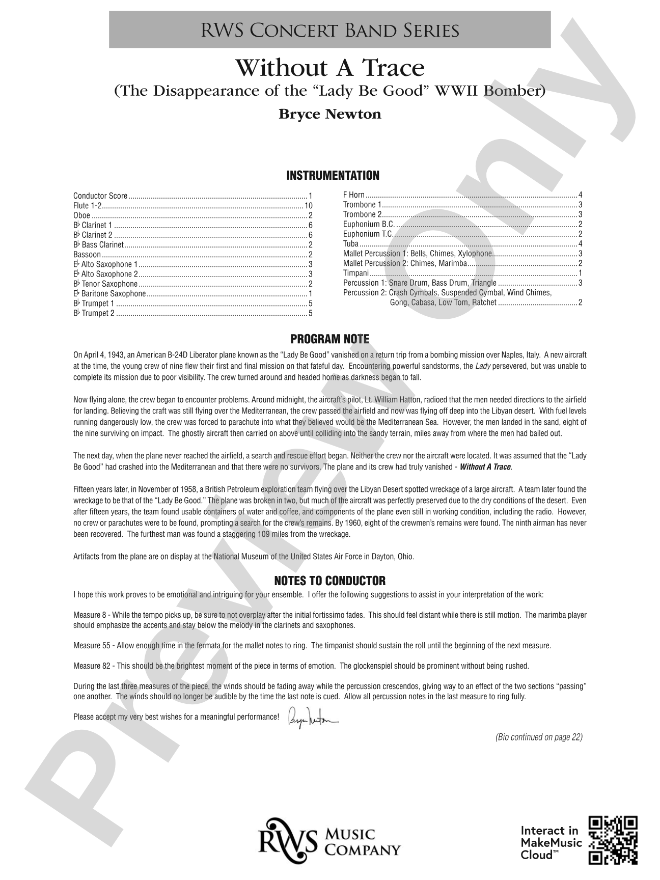 Without a Trace - The Disappearance of the "Lady Be Good" WWII Bomber: Concert Band Conductor Score & Parts