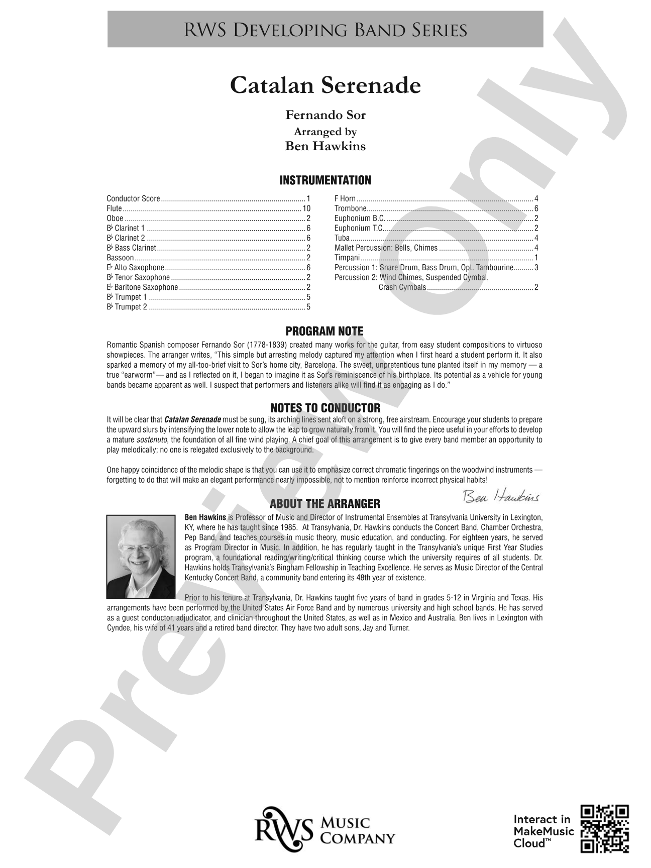 Catalan Serenade: Concert Band Conductor Score & Parts