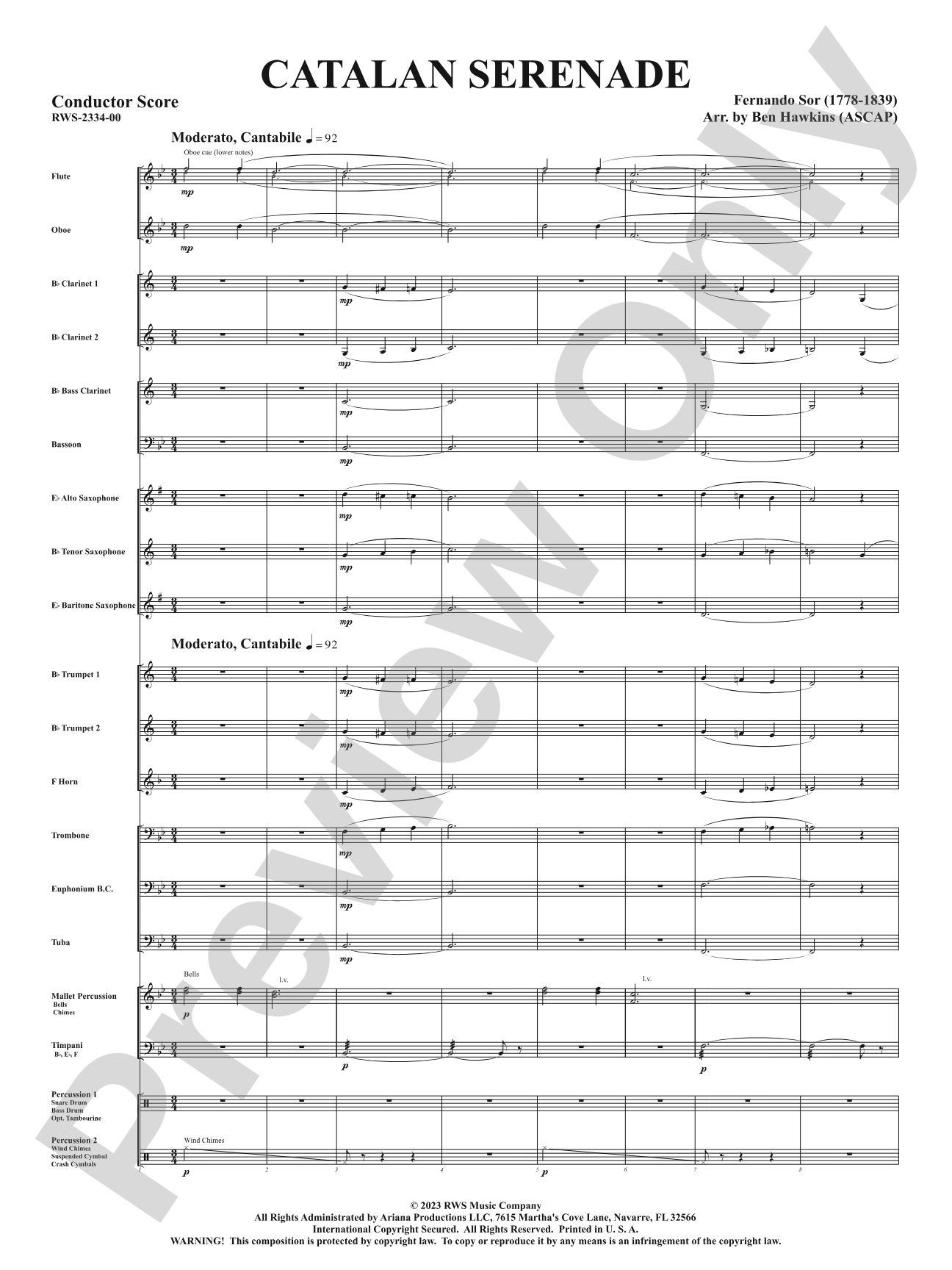 Catalan Serenade: Concert Band Conductor Score & Parts