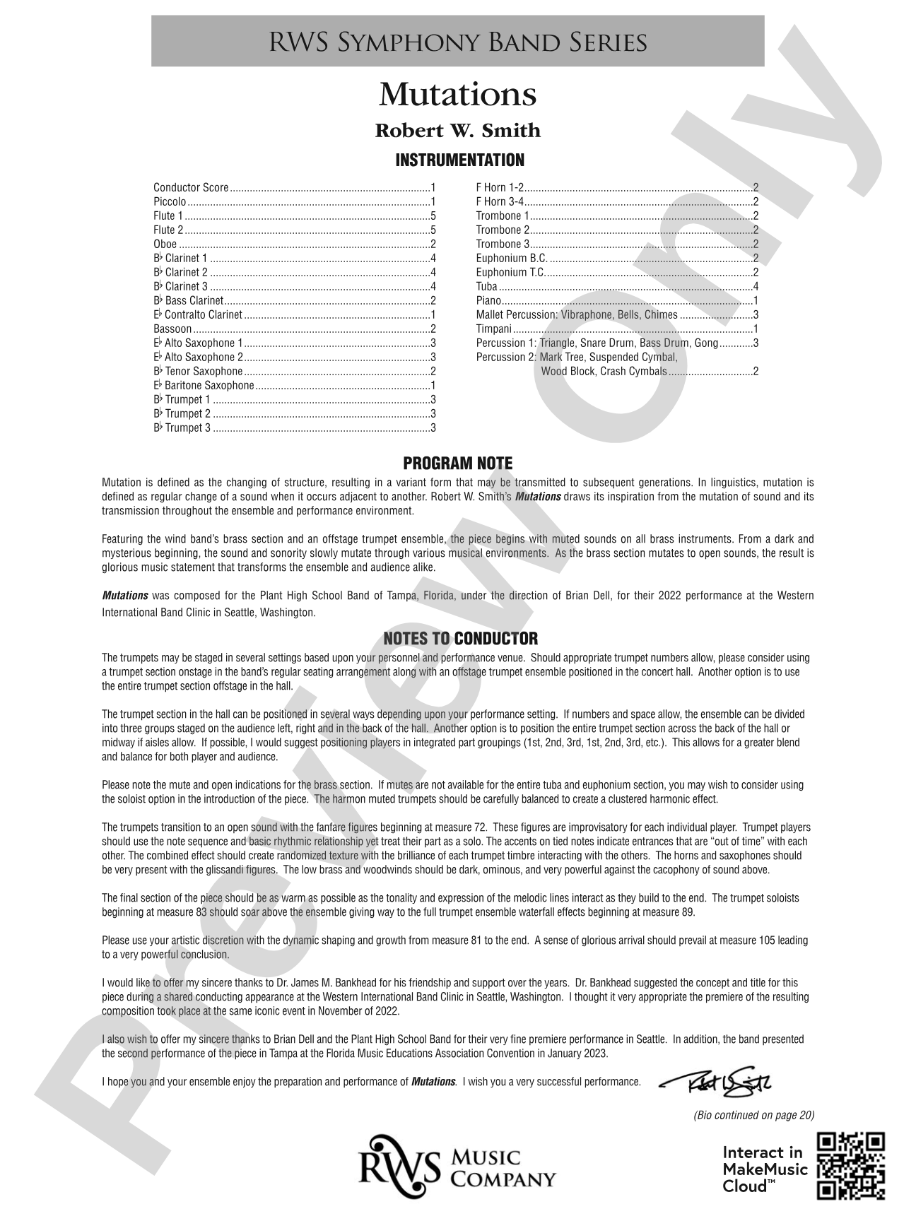 Mutations: Concert Band Conductor Score & Parts