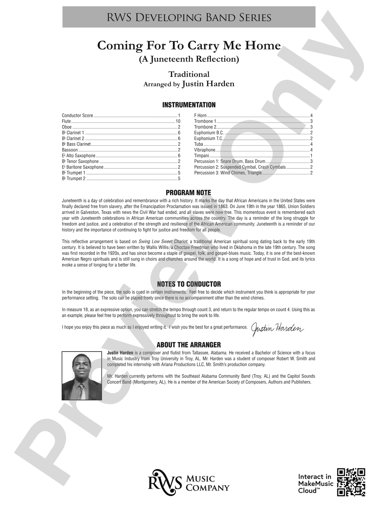 Coming for to Carry Me Home - A Juneteenth Reflection: Concert Band Conductor Score & Parts