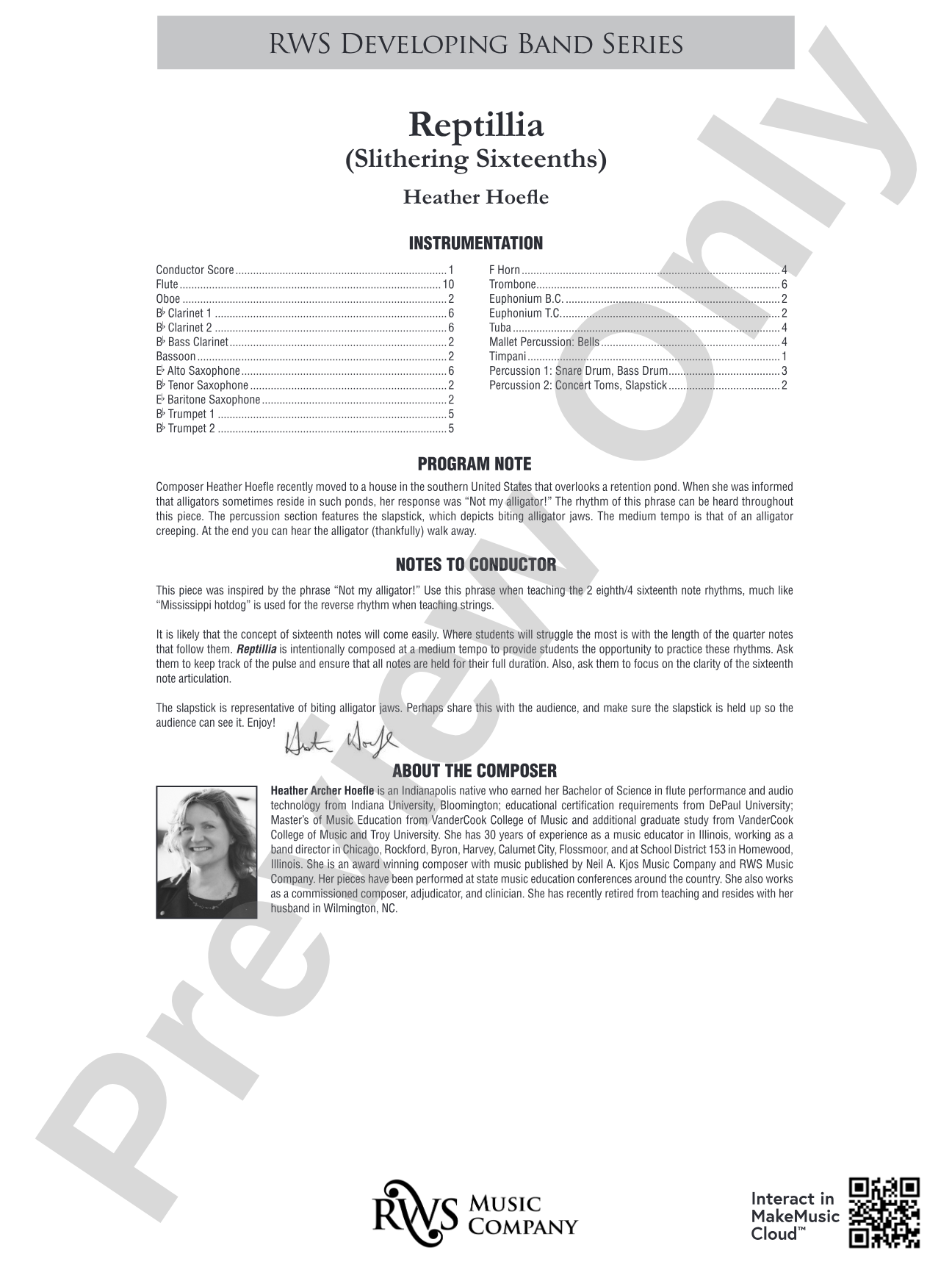 Reptillia - Slithering Sixteenths: Concert Band Conductor Score & Parts