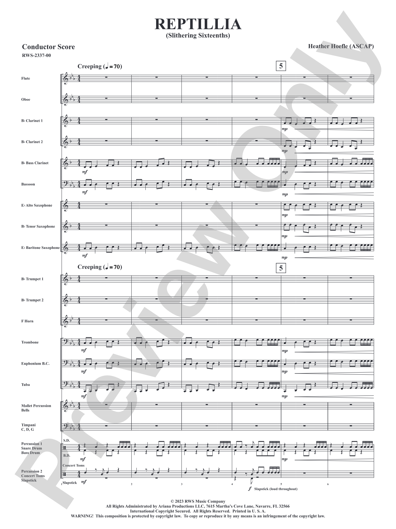 Reptillia - Slithering Sixteenths: Concert Band Conductor Score & Parts