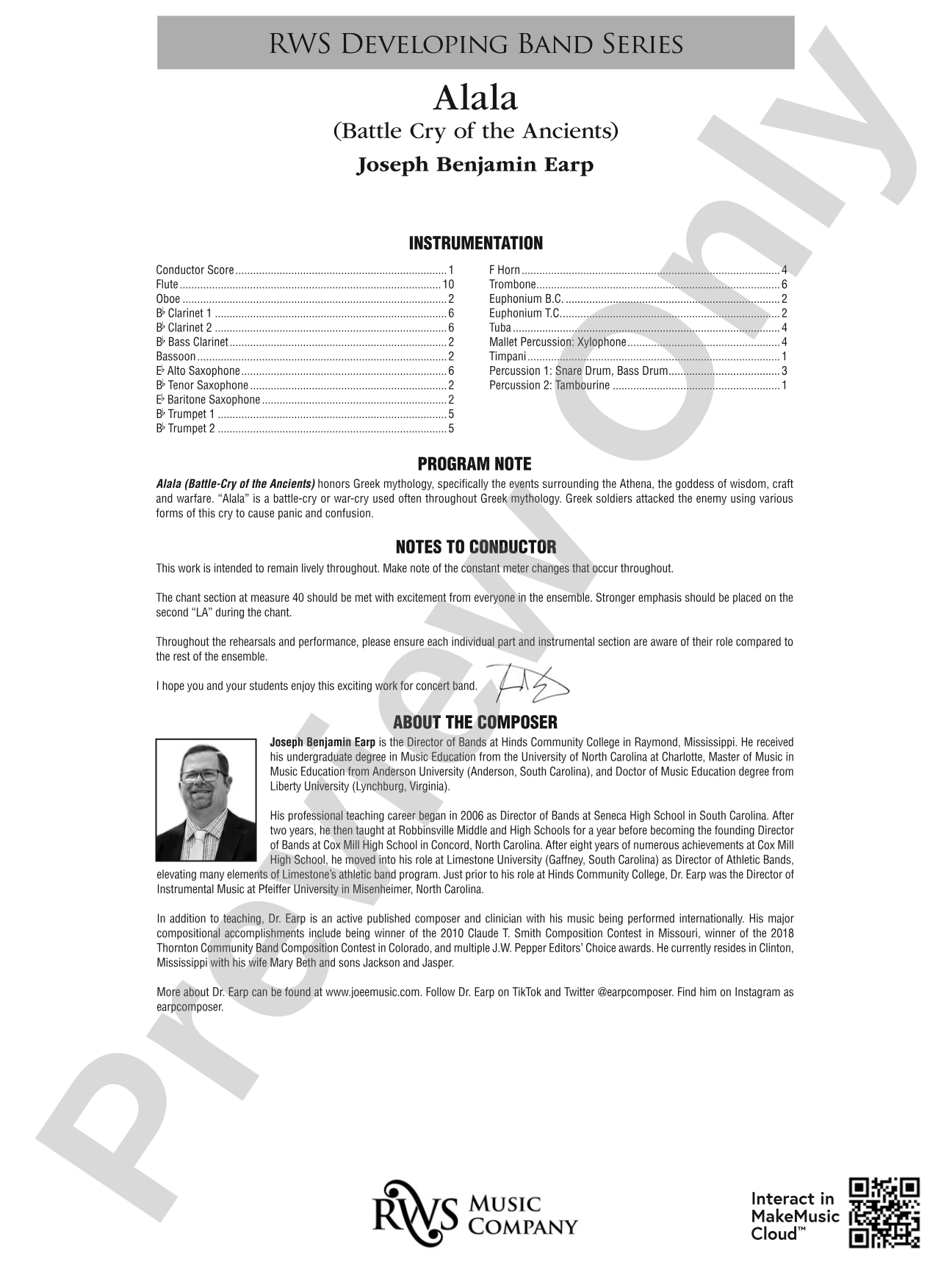 Alala - Battle Cry of the Ancients: Concert Band Conductor Score & Parts