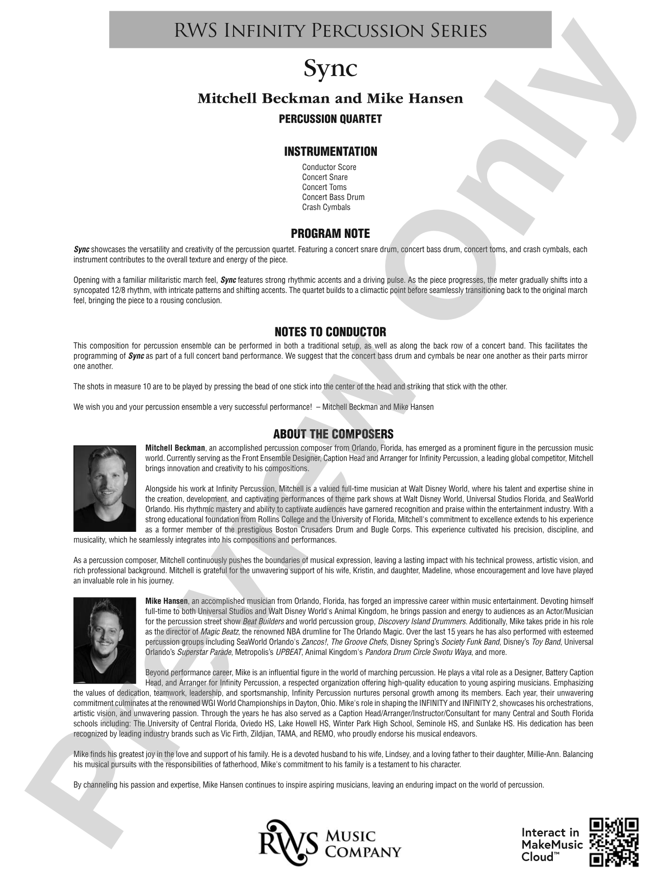 Sync - Percussion Quartet: Percussion Ensemble Conductor Score & Parts