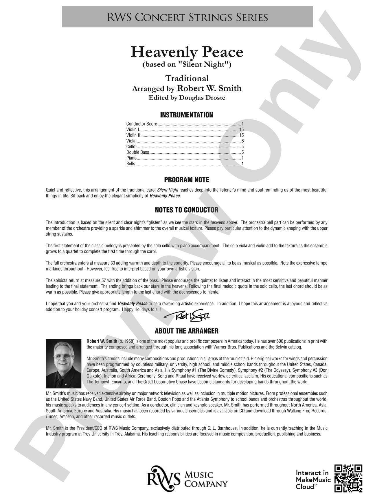 Heavenly Peace - Based on "Silent Night": String Orchestra Conductor Score & Parts