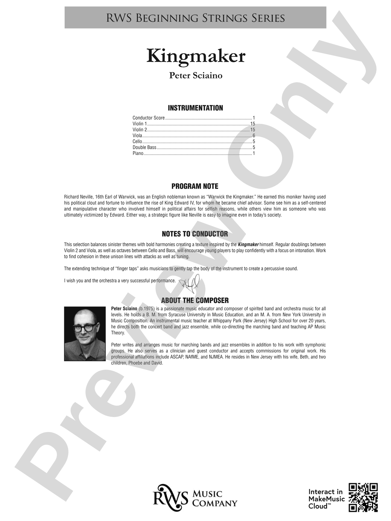 Kingmaker: String Orchestra Conductor Score & Parts
