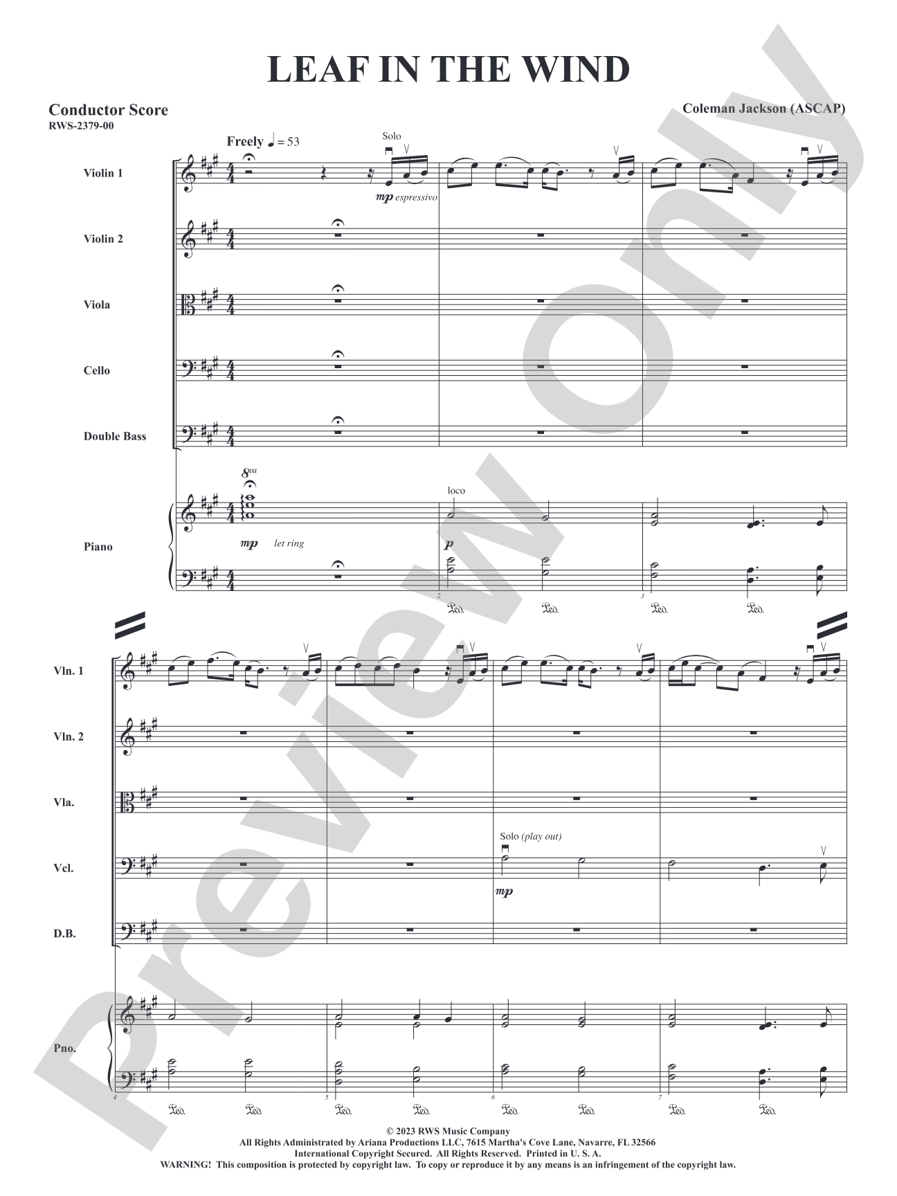 Leaf in the Wind: String Orchestra Conductor Score & Parts