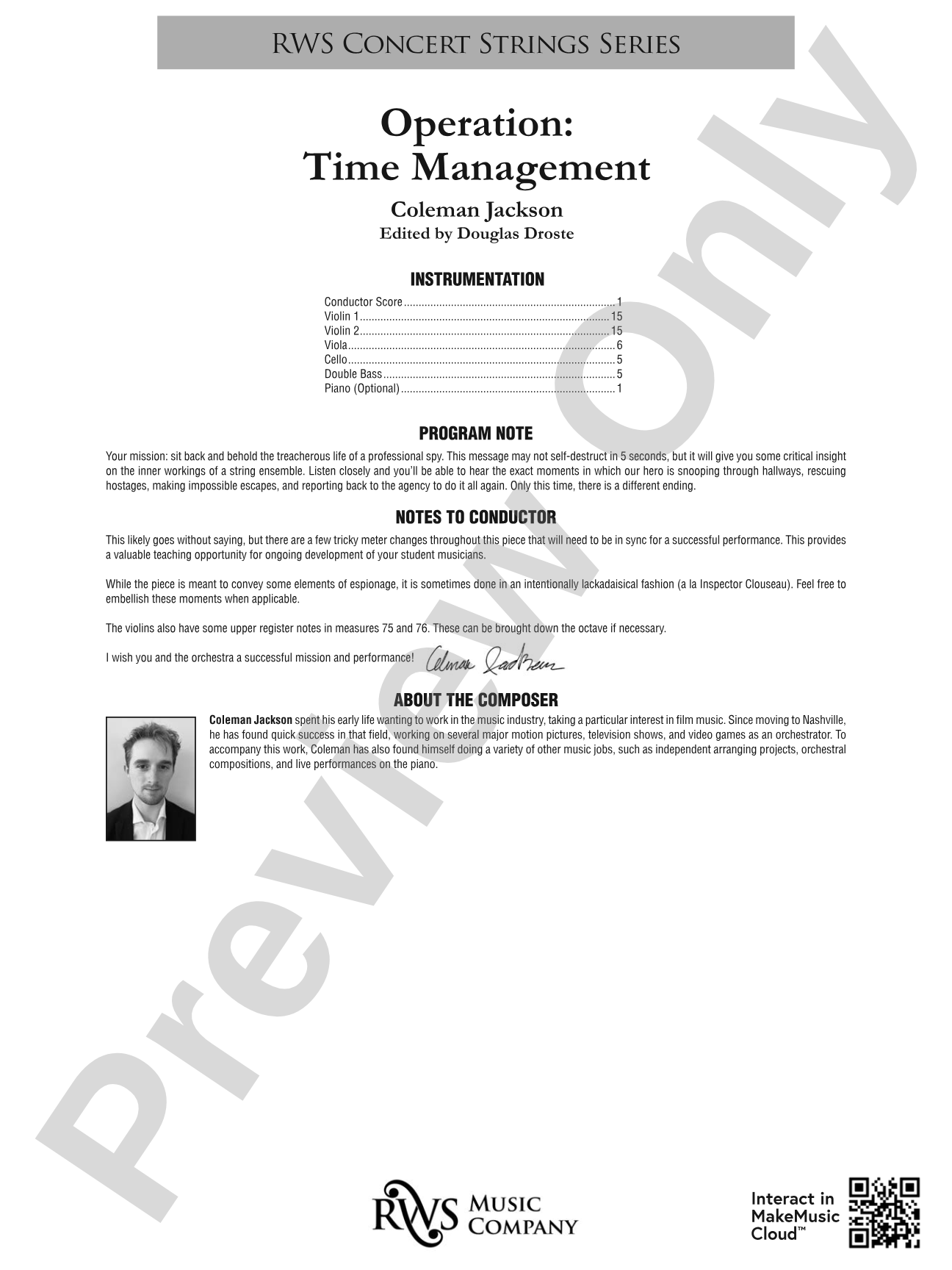 Operation: Time Management: String Orchestra Conductor Score & Parts