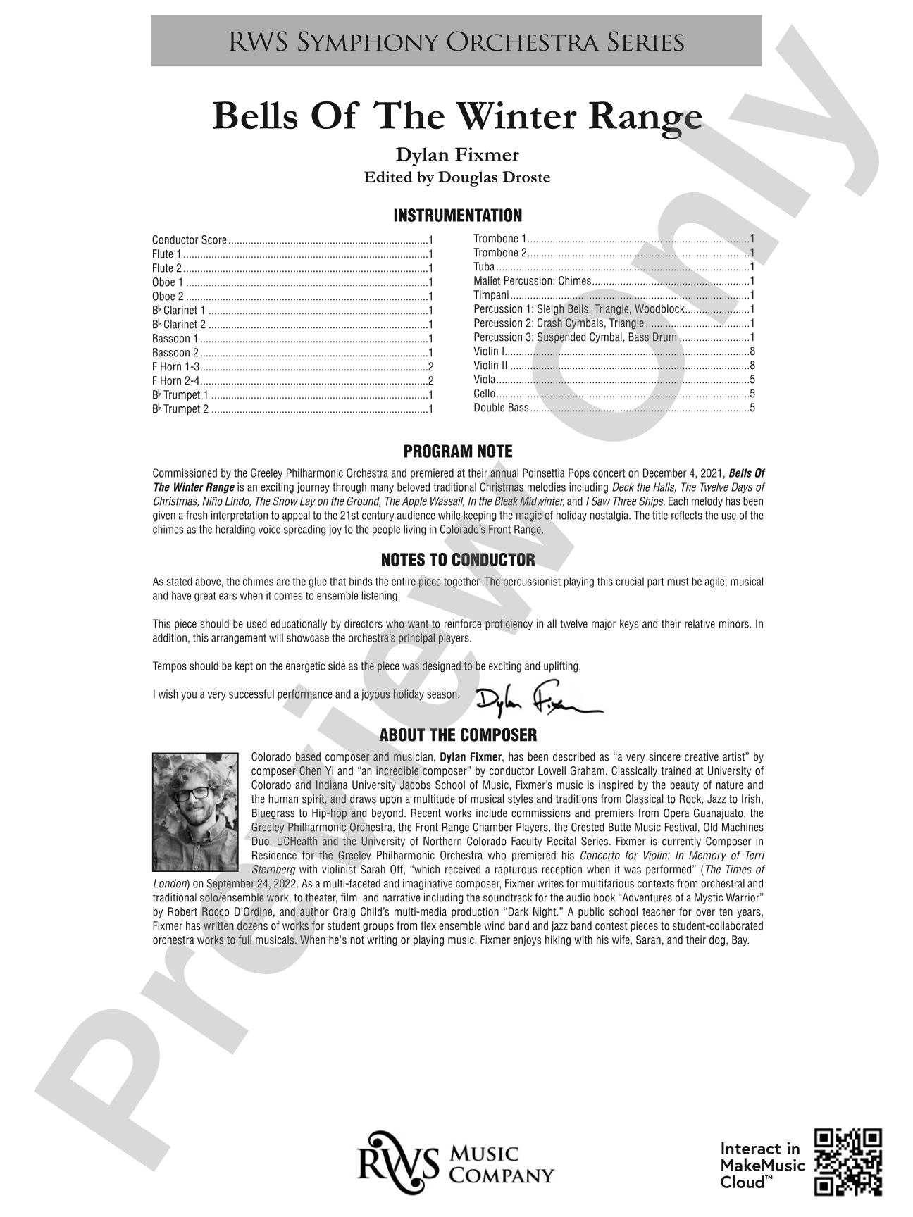 Bells of the Winter Range: Full Orchestra Conductor Score & Parts