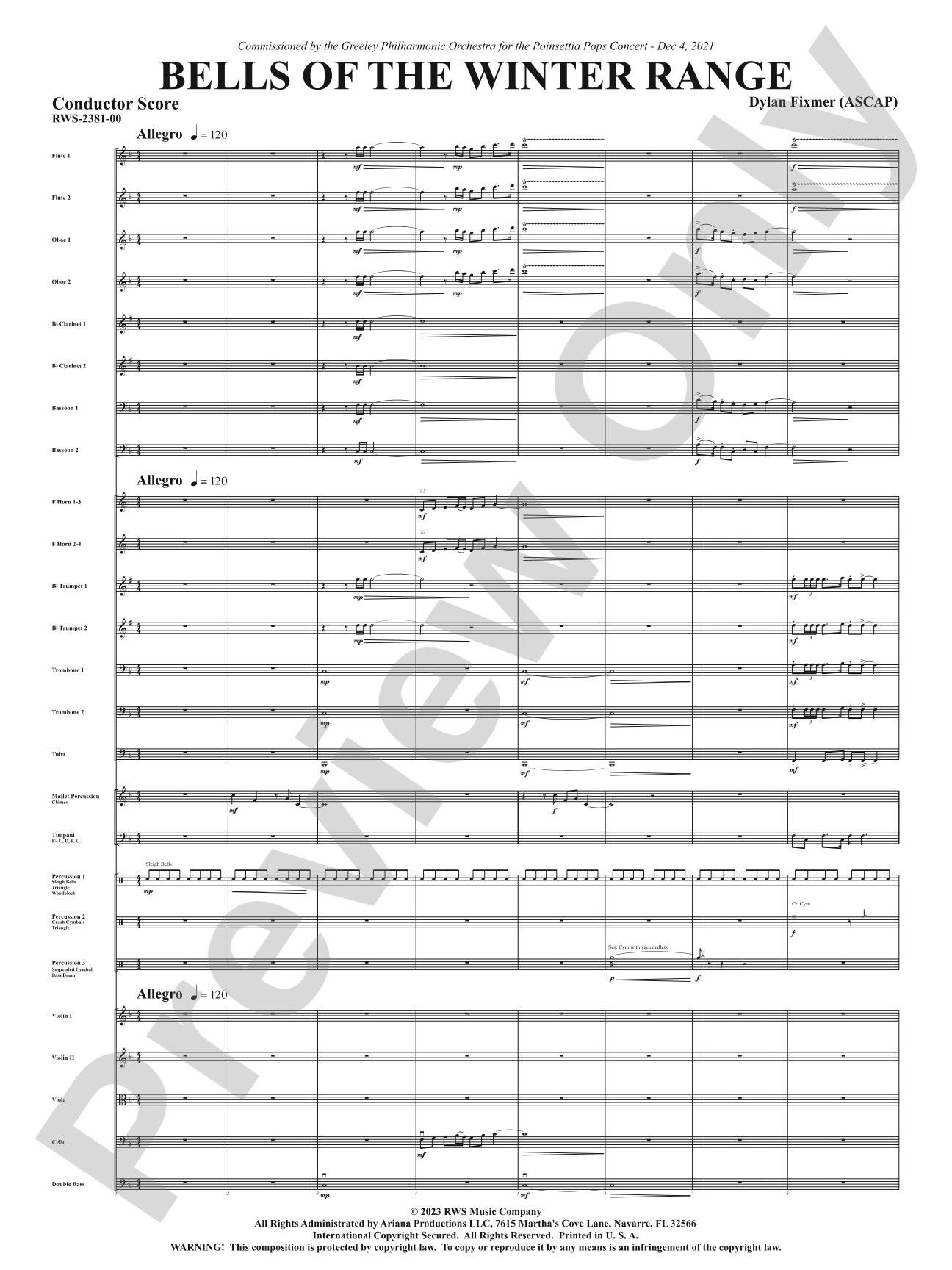 Bells of the Winter Range: Full Orchestra Conductor Score & Parts