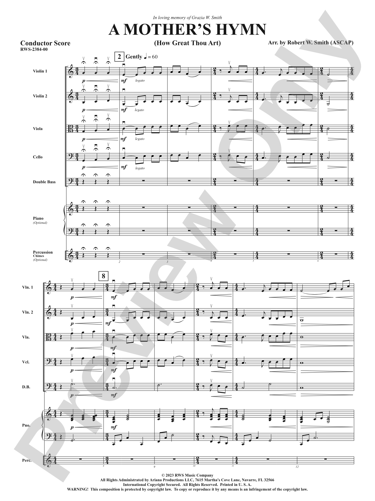 A Mother's Hymn - How Great Thou Art: String Orchestra Conductor Score & Parts