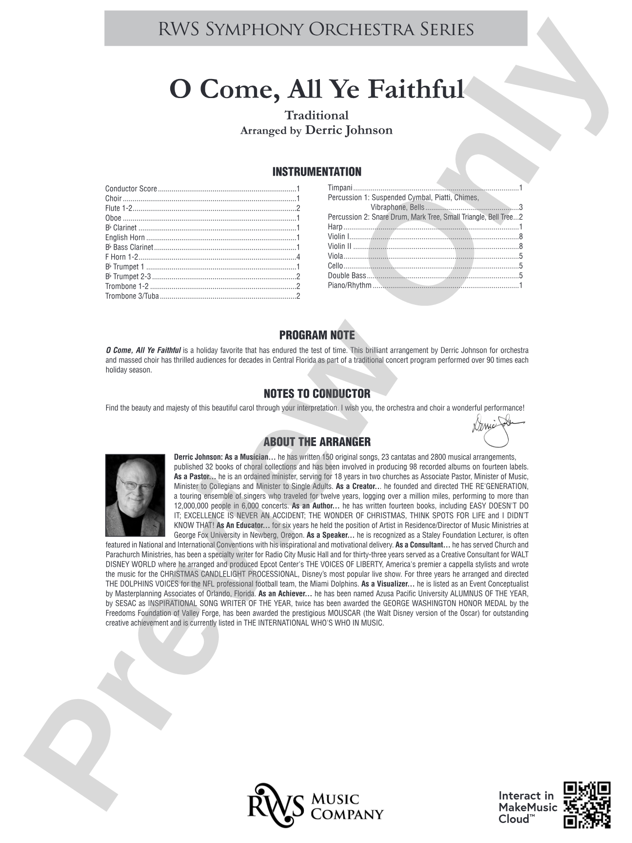 O Come, All Ye Faithful: Full Orchestra Conductor Score & Parts