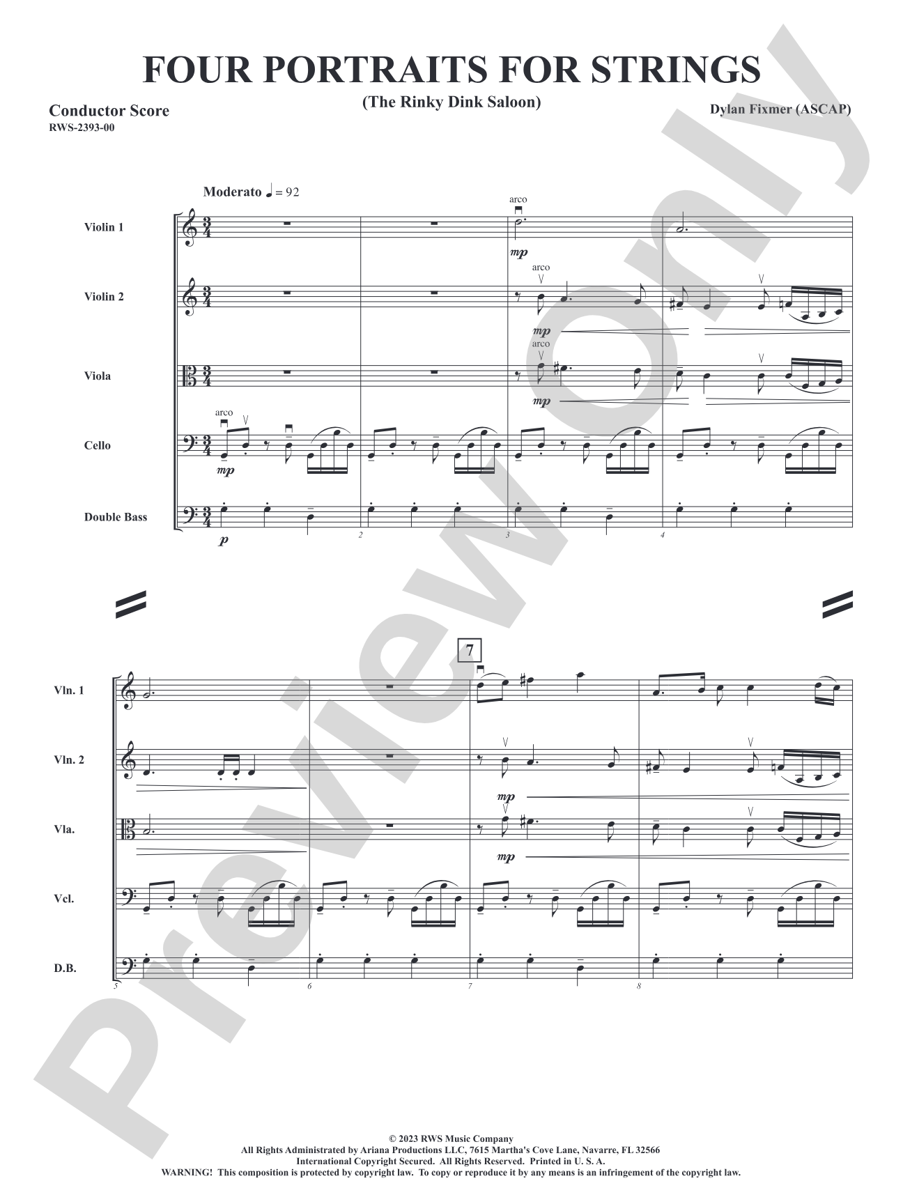 Four Portraits for Strings - Robber's Roost, Call of the Canyon, The Rinky Dink Saloon, A Toast to Santa: String Orchestra Conductor Score & Parts