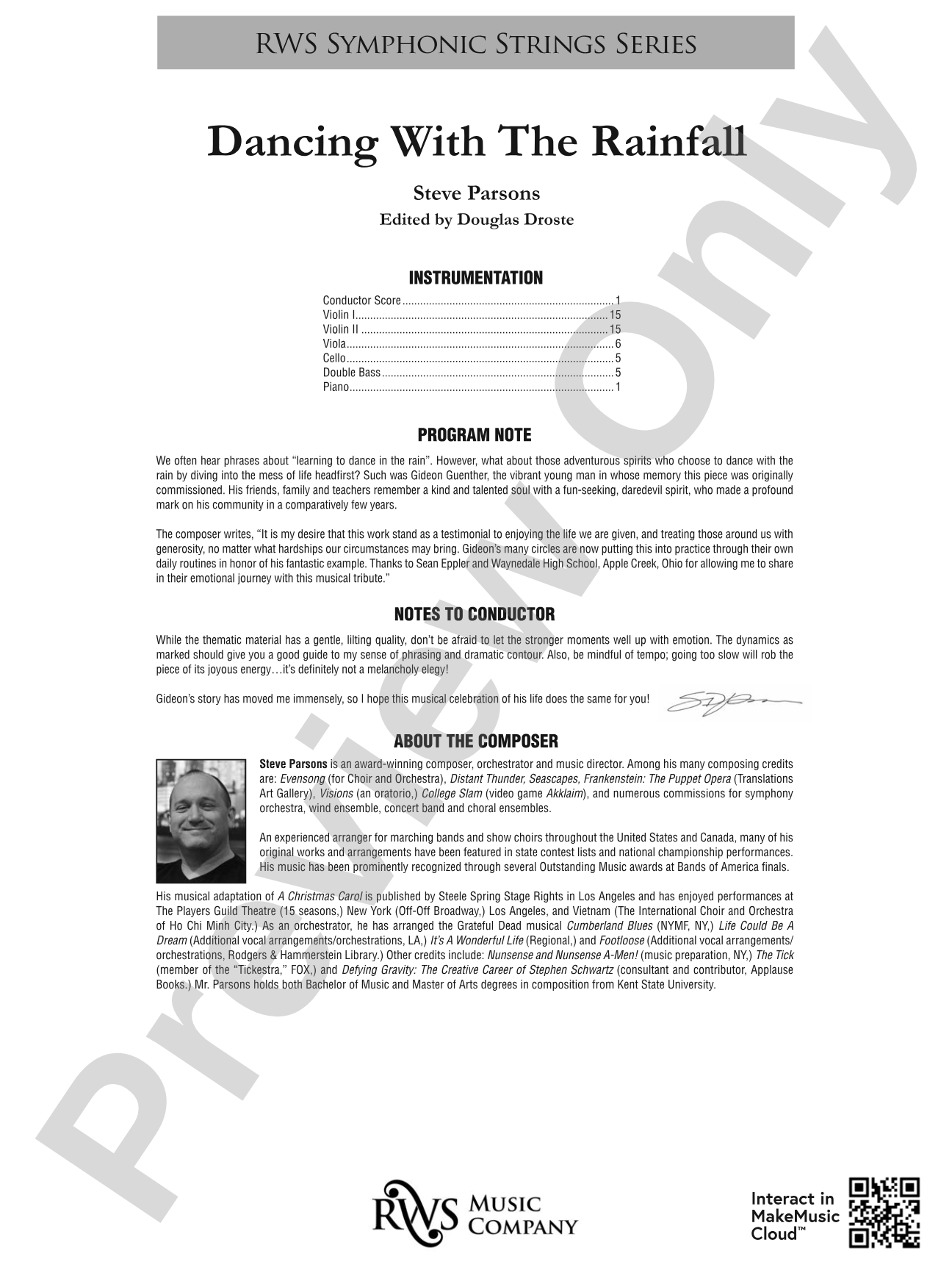 Dancing with the Rainfall: String Orchestra Conductor Score & Parts