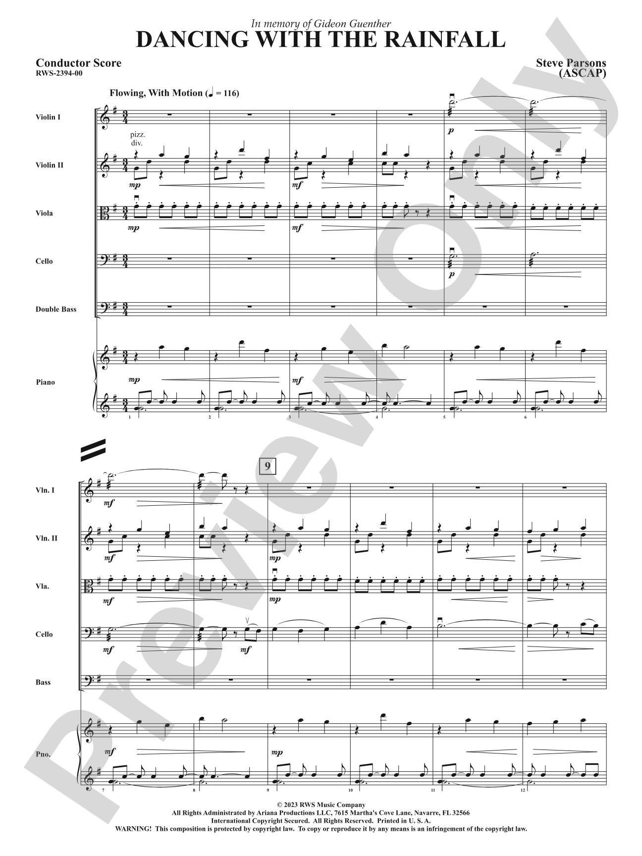 Dancing with the Rainfall: String Orchestra Conductor Score & Parts