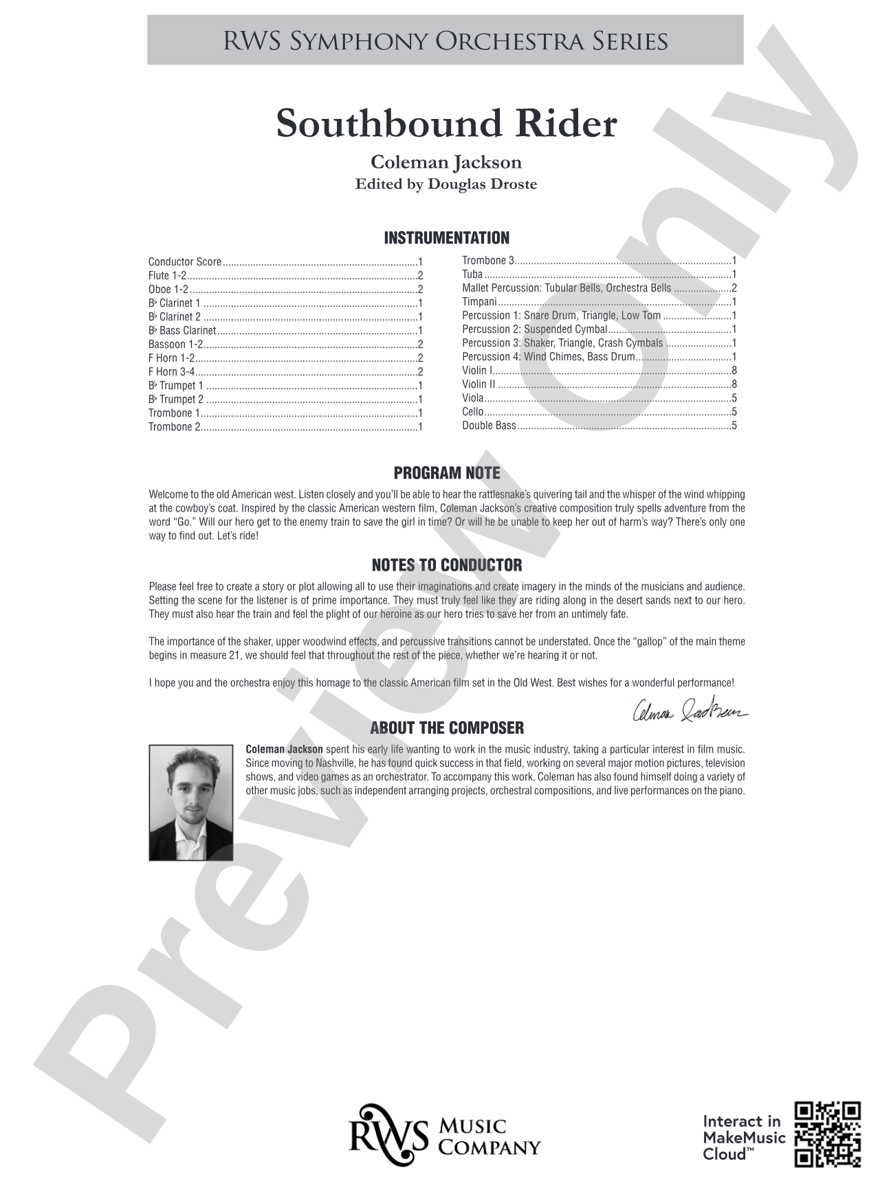 Southbound Rider: Full Orchestra Conductor Score & Parts