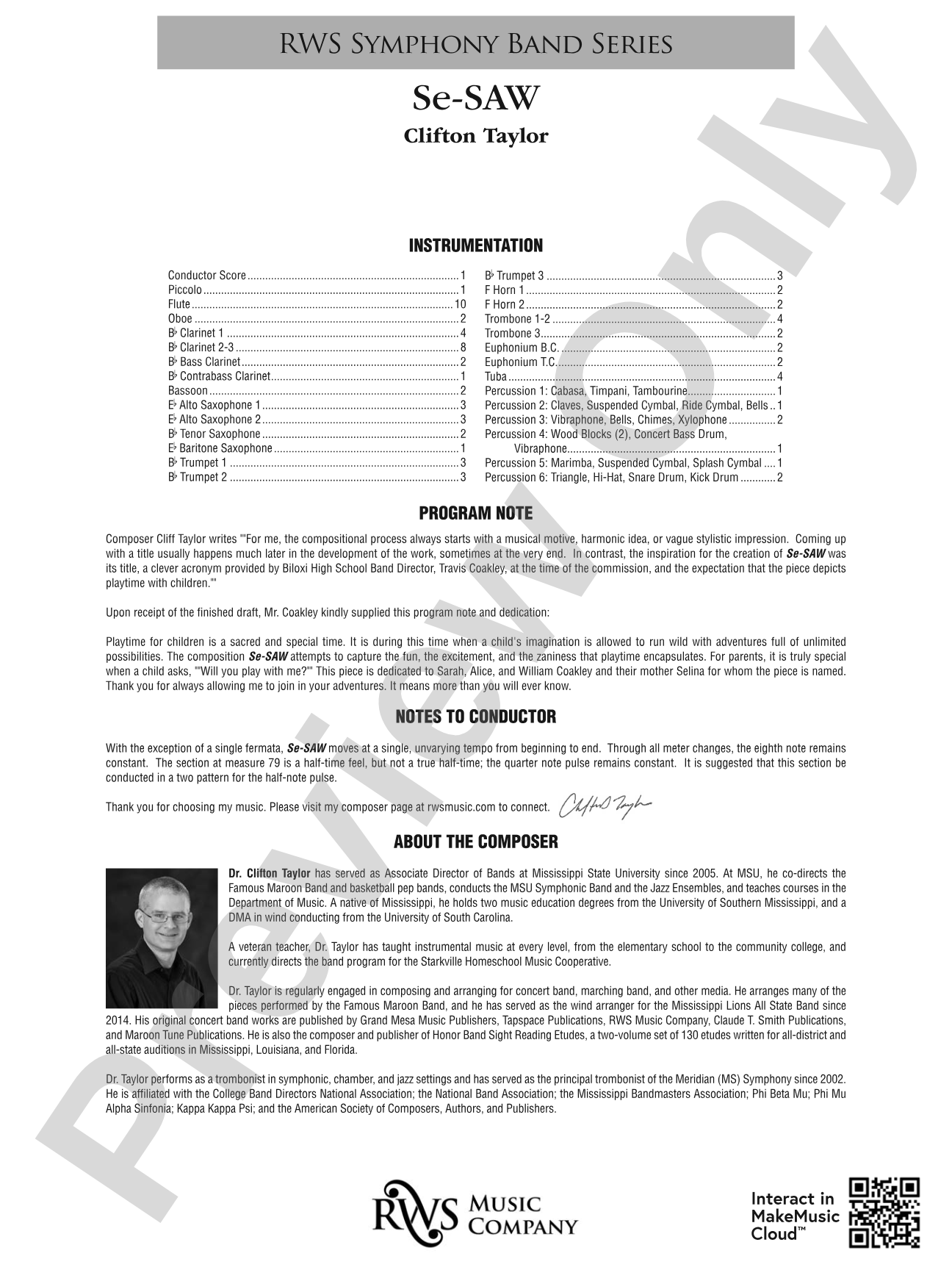 Se-SAW: Concert Band Conductor Score & Parts
