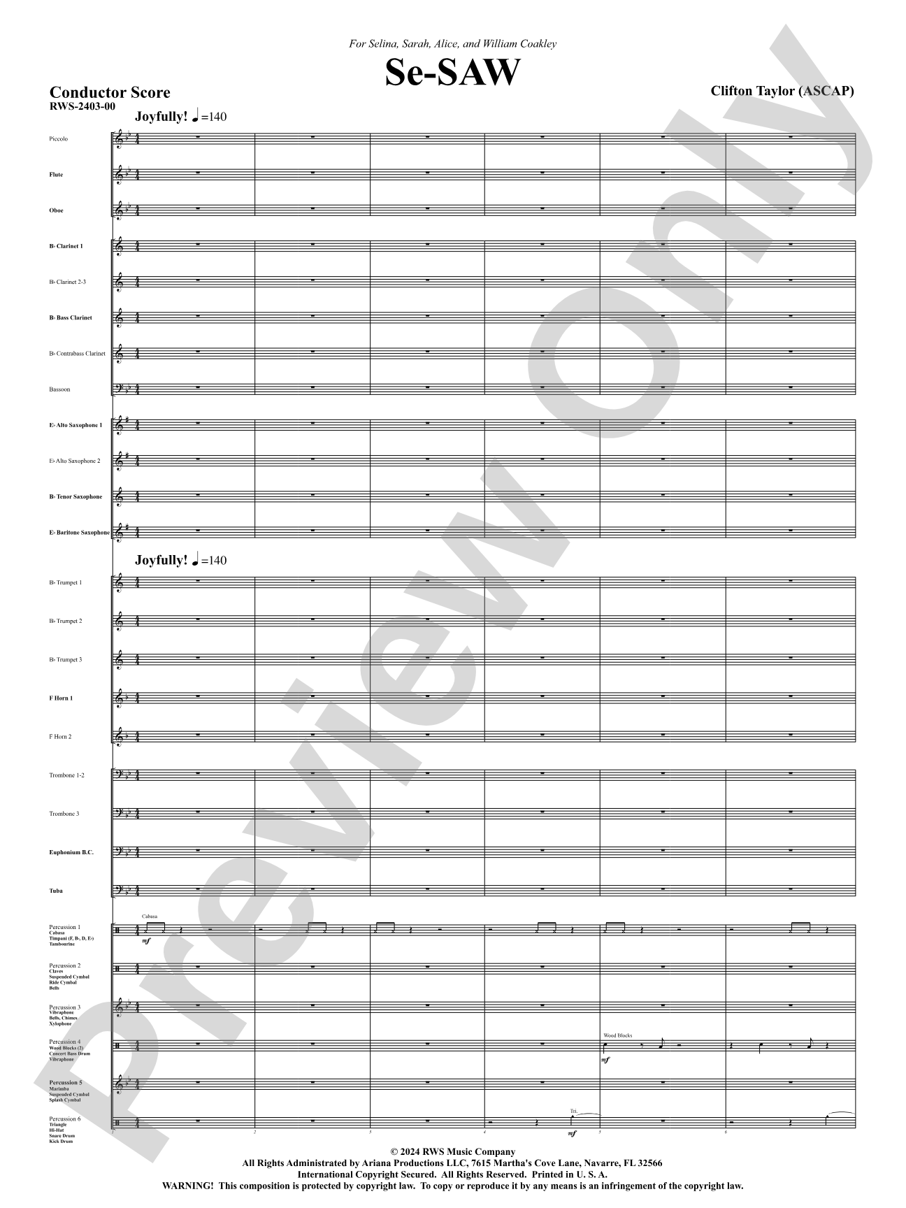 Se-SAW: Concert Band Conductor Score & Parts