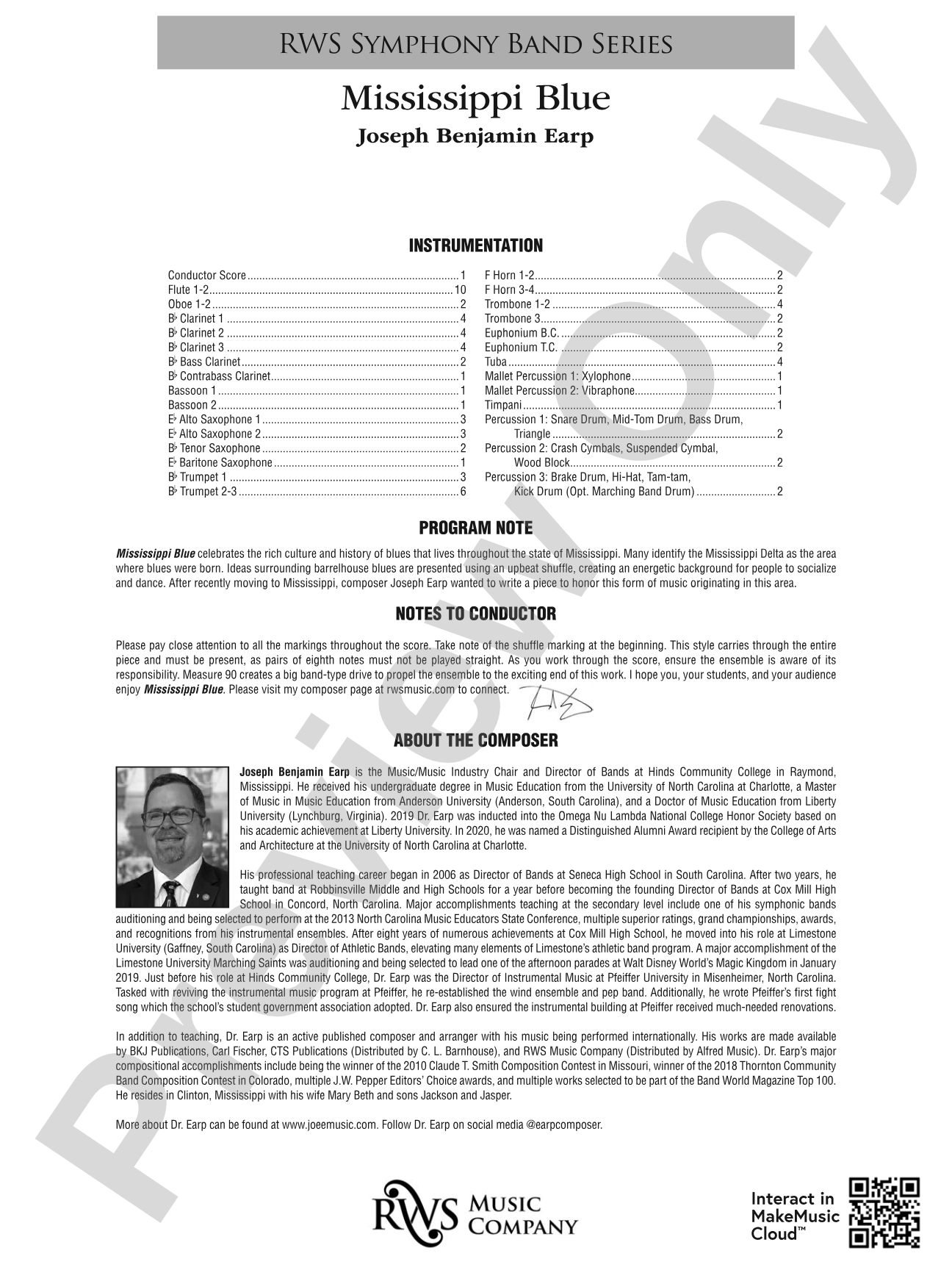 Mississippi Blue: Concert Band Conductor Score & Parts
