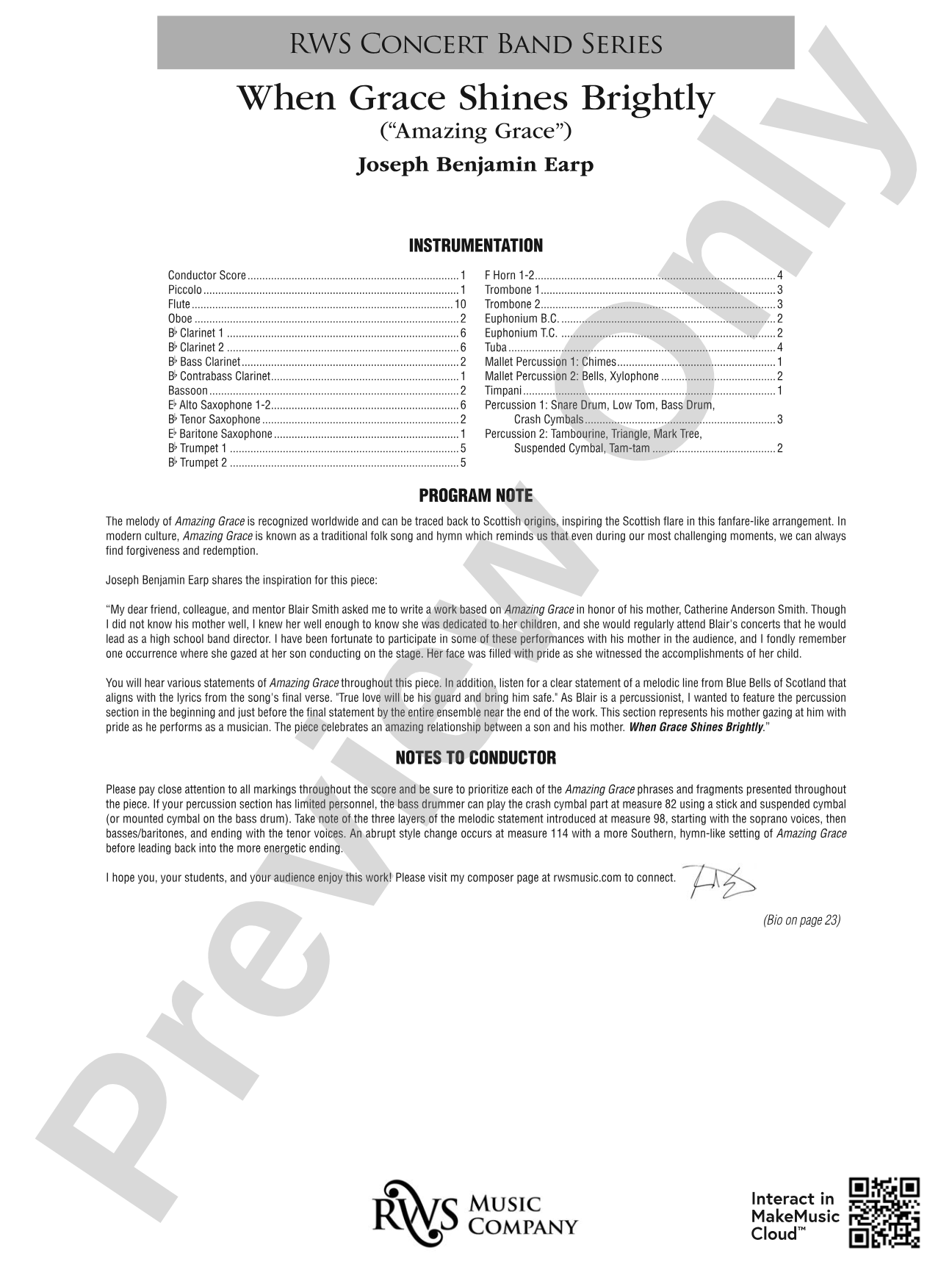 When Grace Shines Brightly - ("Amazing Grace"): Concert Band Conductor Score & Parts