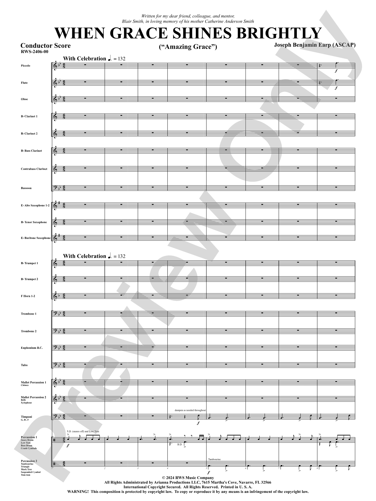 When Grace Shines Brightly - ("Amazing Grace"): Concert Band Conductor Score & Parts