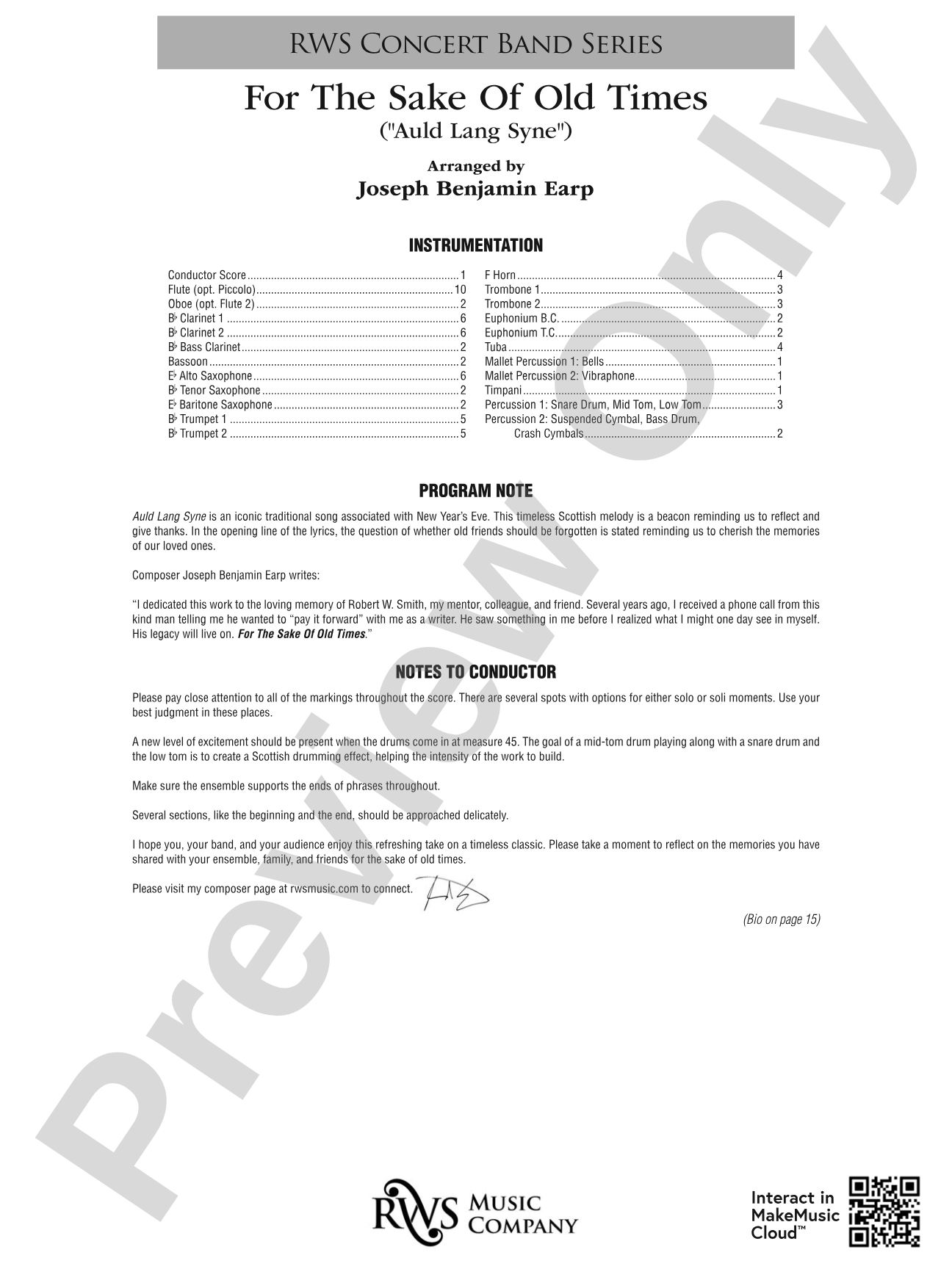 For the Sake of Old Times ("Auld Lang Syne"): Score