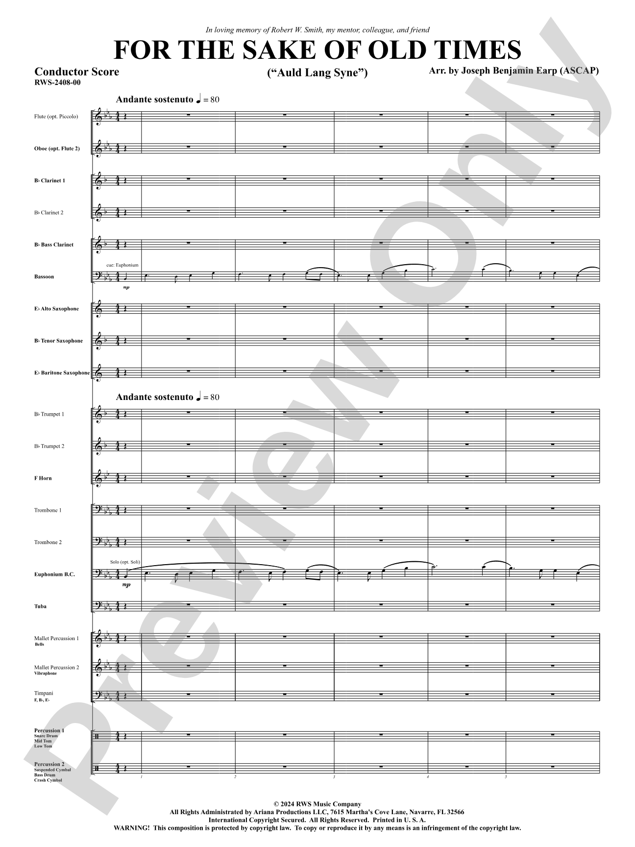 For the Sake of Old Times ("Auld Lang Syne"): Score