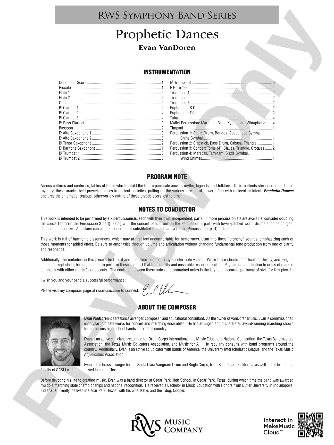 Prophetic Dances: Concert Band Conductor Score & Parts