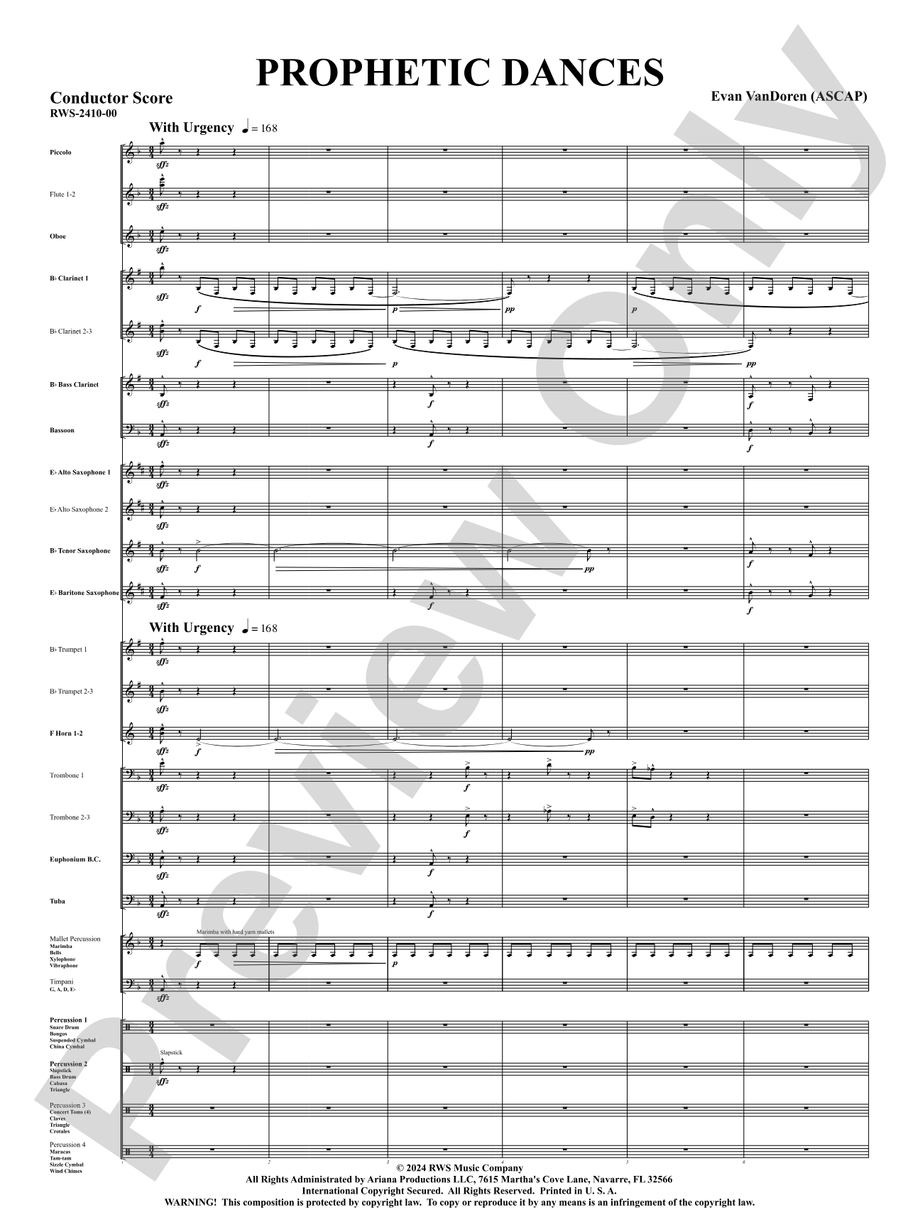 Prophetic Dances: Concert Band Conductor Score & Parts