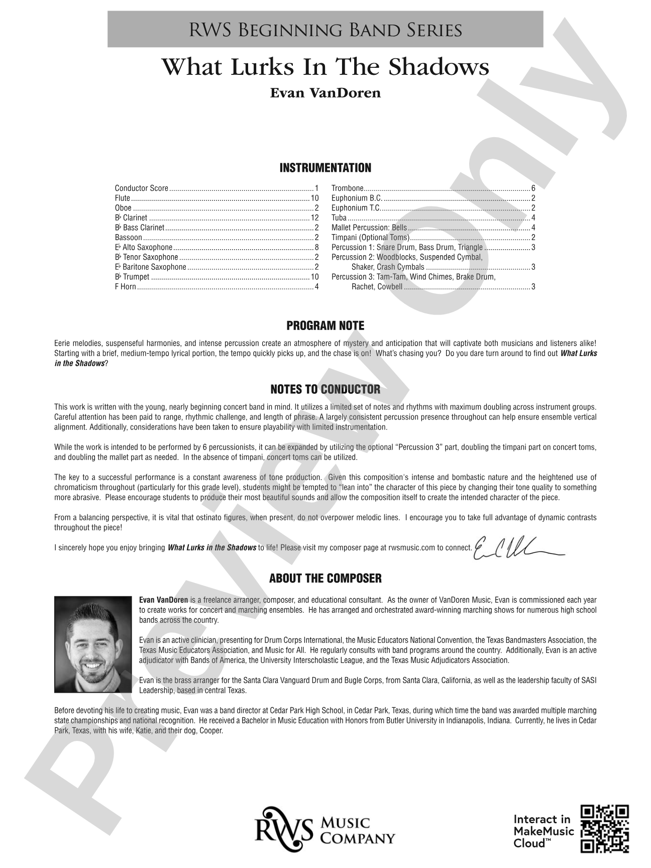 What Lurks in the Shadows: Concert Band Conductor Score & Parts