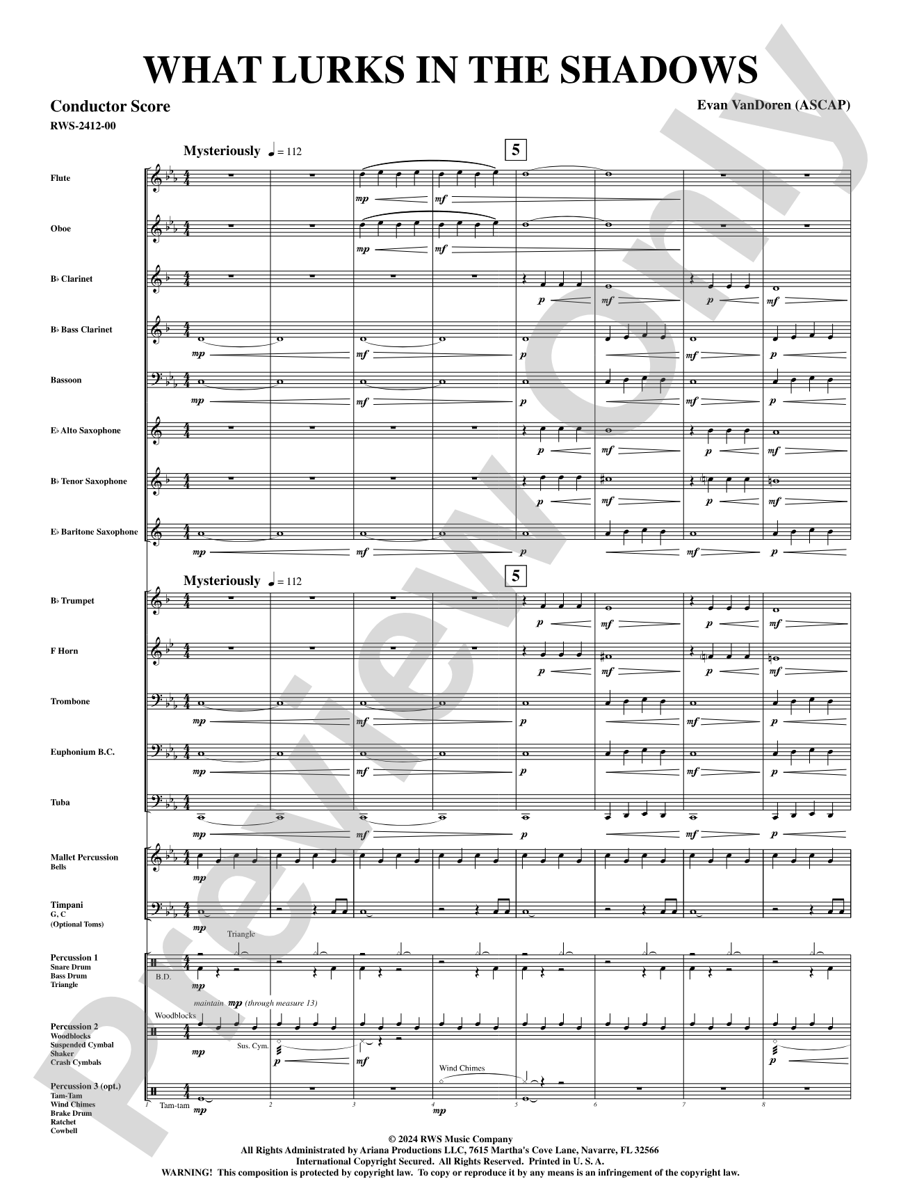 What Lurks in the Shadows: Concert Band Conductor Score & Parts