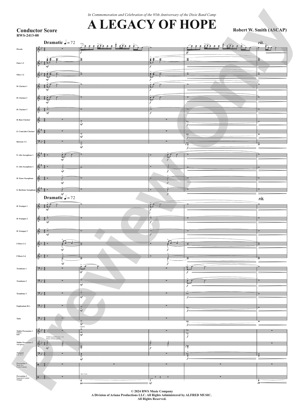 A Legacy of Hope: Score