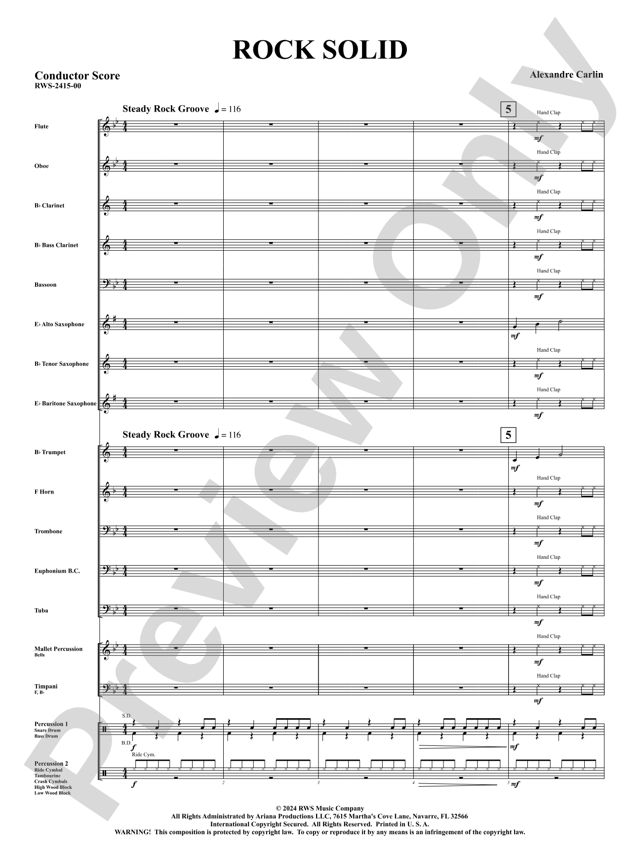 Rock Solid: Concert Band Conductor Score & Parts