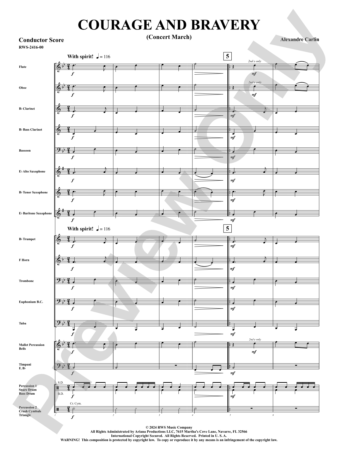Courage and Bravery (Concert March): Concert Band Conductor Score & Parts