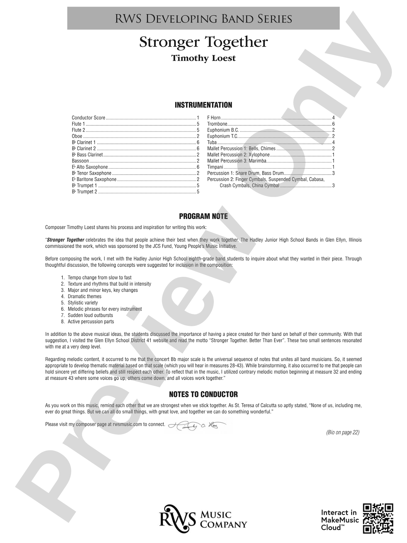 Stronger Together: Concert Band Conductor Score & Parts