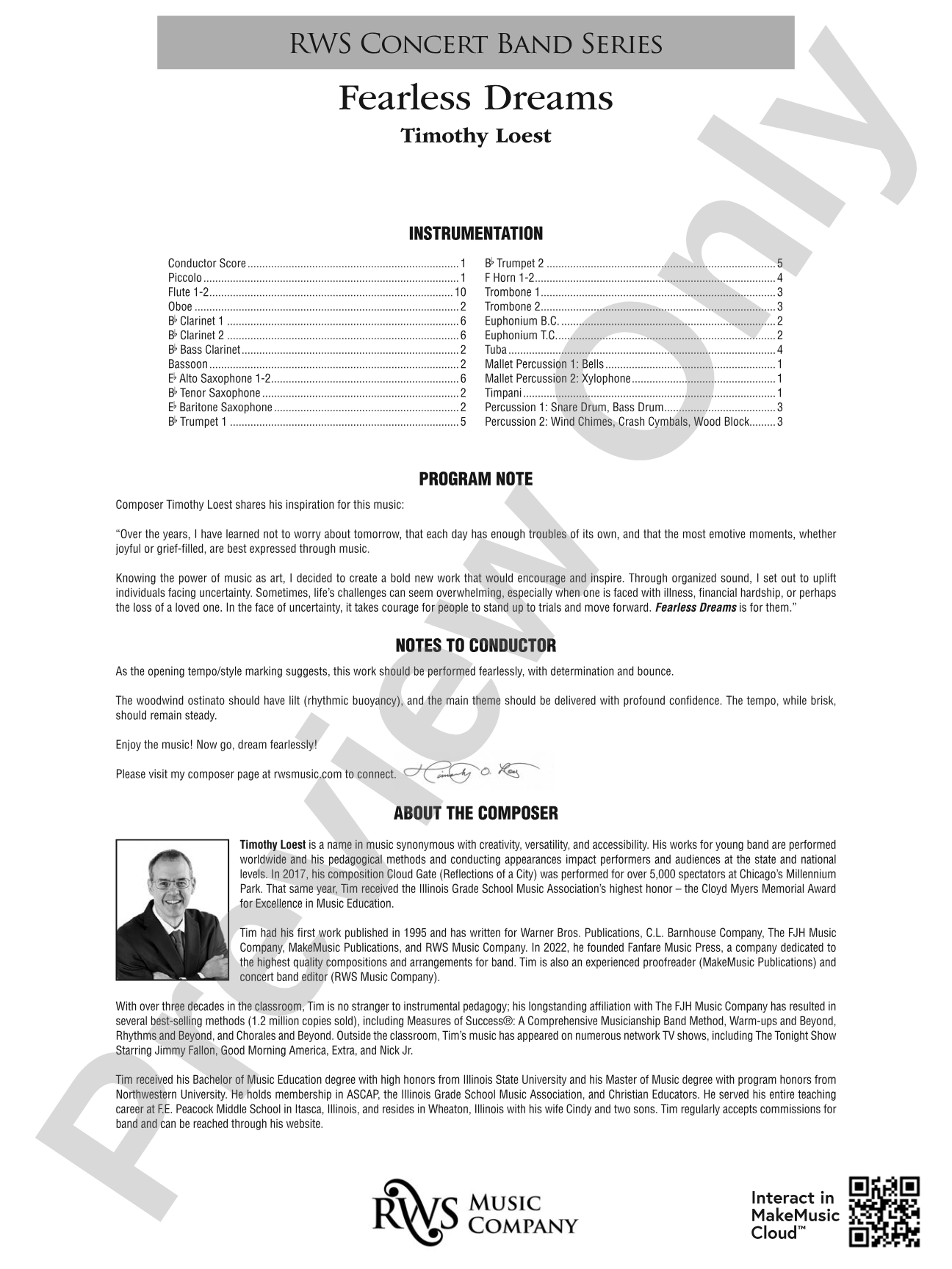 Fearless Dreams: Concert Band Conductor Score & Parts